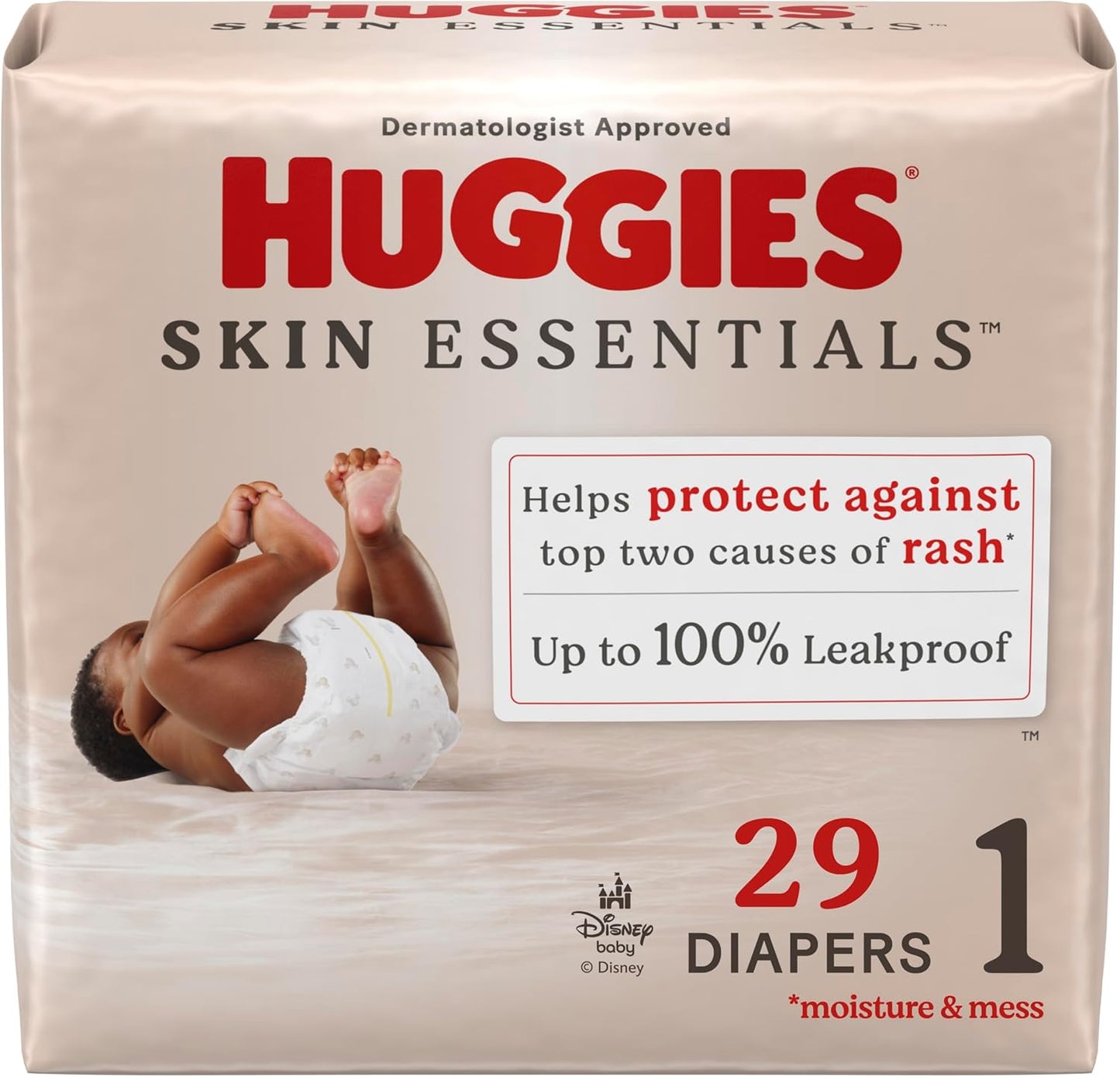 Huggies Size 1 Diapers, Skin Essentials Baby Diapers, Size 1 (8-14 lbs), 29 Count, Packaging May Vary