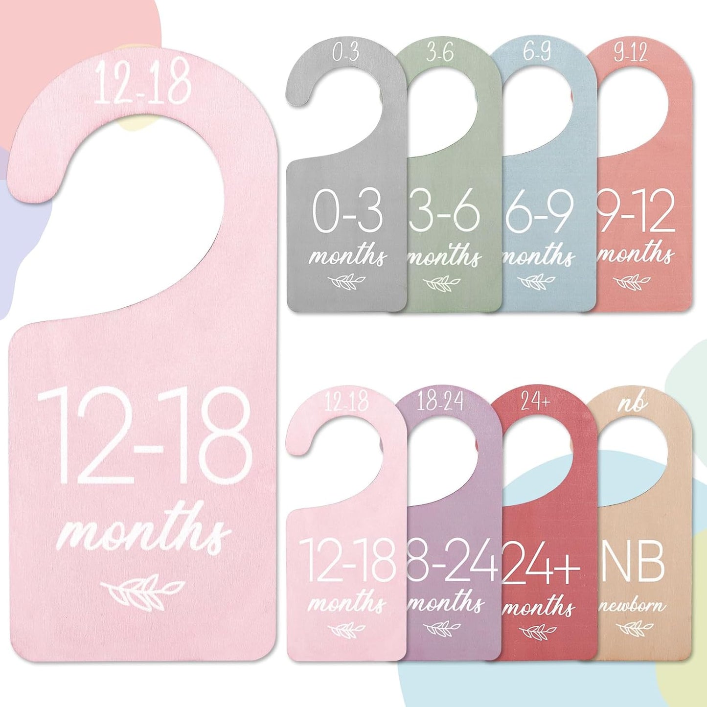 Whaline 8Pcs Baby Closet Dividers Boho Design Hanging Wooden Colorful Babys Closet Size Hanger Organizer Double-Sided Newborn to 24 Months Thicken Baby Wardrobe Organizer