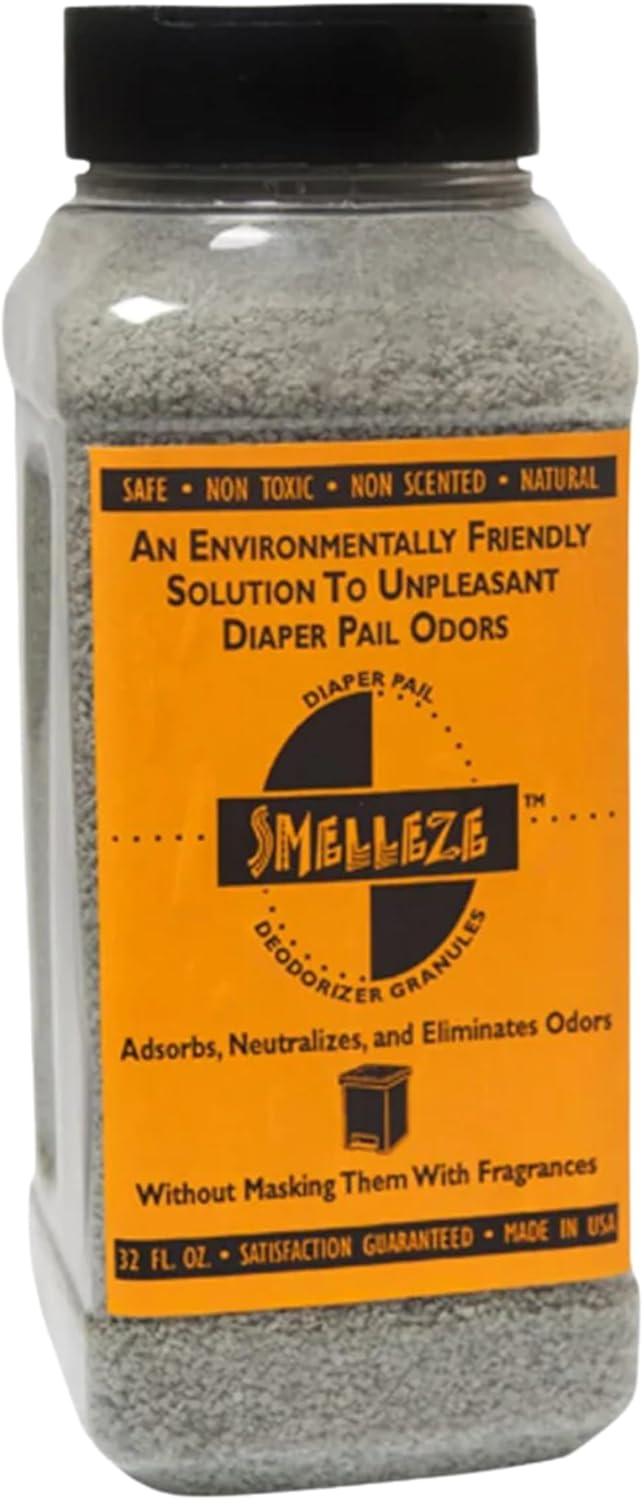 SMELLEZE Diaper Pail Deodorizer, Odor Eliminator for Diaper Pail, Baby Poop Deodorizer & Human Urine Odor Eliminator, Deodorizes Infant & Adult Diaper Pails - 2 lb. Granules