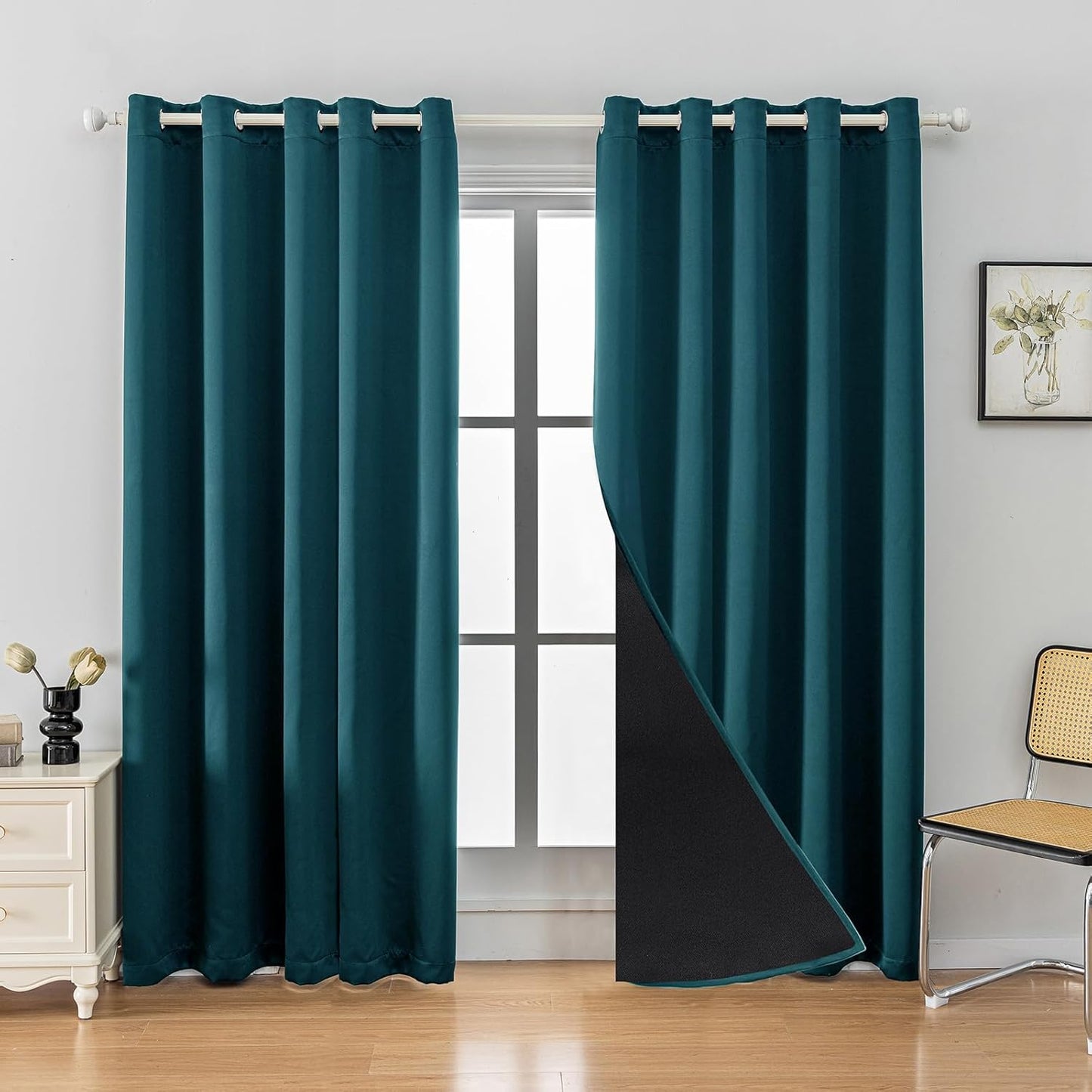 Anytime 100% Blackout Curtain Set, Thermal Insulated & Energy Efficiency Window Draperies for Guest Room, Full Shading Panels for Shift Worker and Light Sleepers（Greyish Blue, 2 Panels, 70W x 95L）