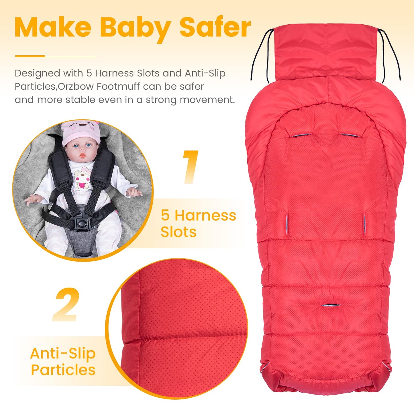 Orzbow Warm Bunting Bag Universal,Stroller Sleeping Bag Cold Weather,Waterproof Toddler Footmuff(Red,Large)
