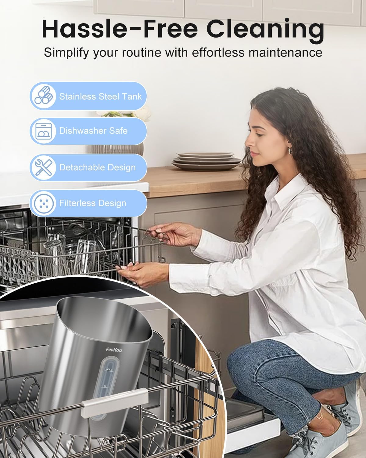 Feekaa Stainless Steel Humidifier, 4L/1Gal Cool Mist Humidifiers for Bedroom up to 500 sq ft, Easy Clean Dishwasher Safe Humidifier Large Room, Humidifiers for Bedroom Nursery Baby Living Room Office