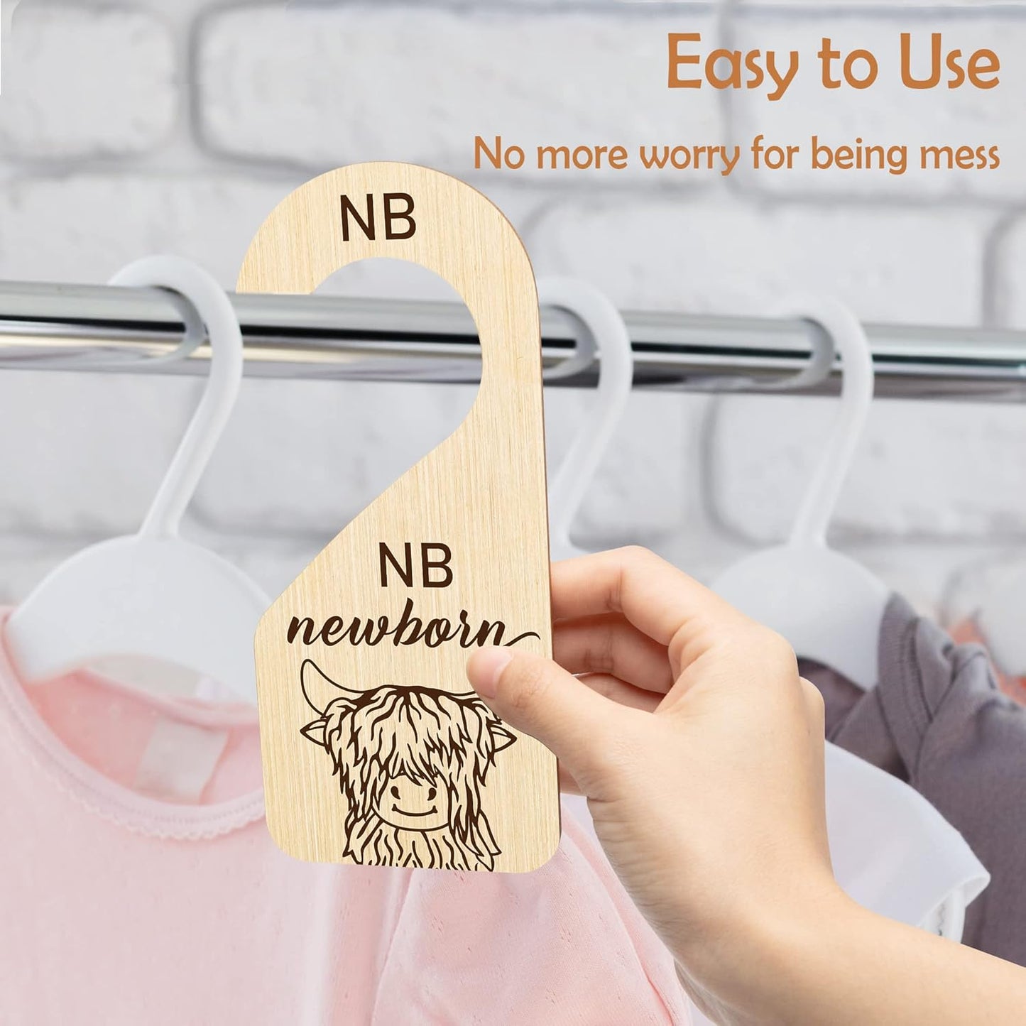 R HORSE 8Pcs Highland Cow Baby Closet Dividers, Double Sided Baby Closet Organizers Nursery Hanger Dividers Wood Size Dividers for Boy Girl Birthday Christmas Gift (0-24 Months)