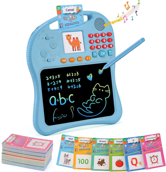 Kids Educational Learning Toys with Math Games,Talking Flash Cards and Writing Drawing Tablet, Speech Therapy Autism Sensory Toys Gifts for Toddler Preschool Activities Boys Girls Ages 3-10 (Blue)