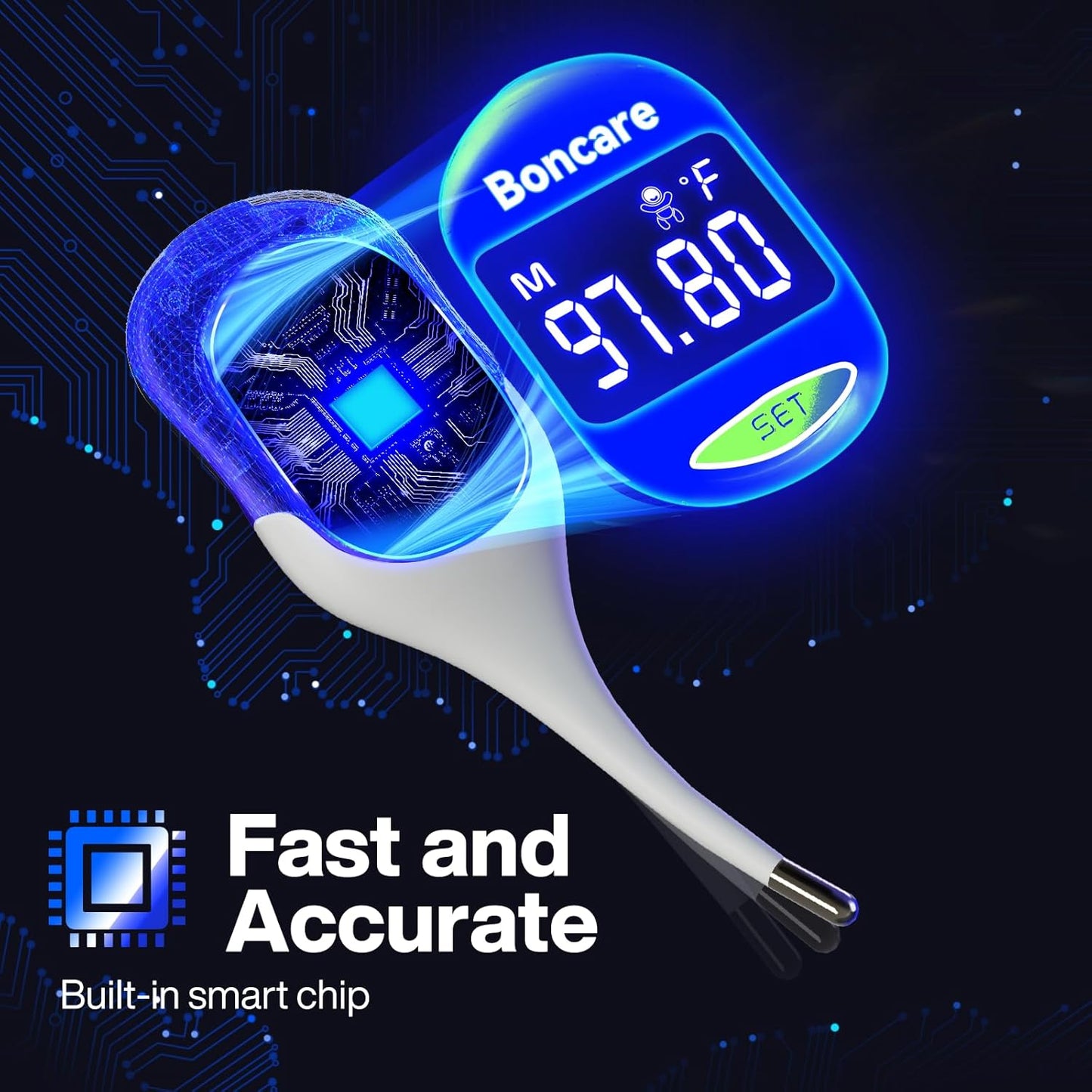 Boncare 9 Seconds Basal Body Thermometer for Ovulation, Oral Thermometer for Adults and Kids - Accurate Rectal Thermometer, with Fever Alarm and Large Display (Light Green)