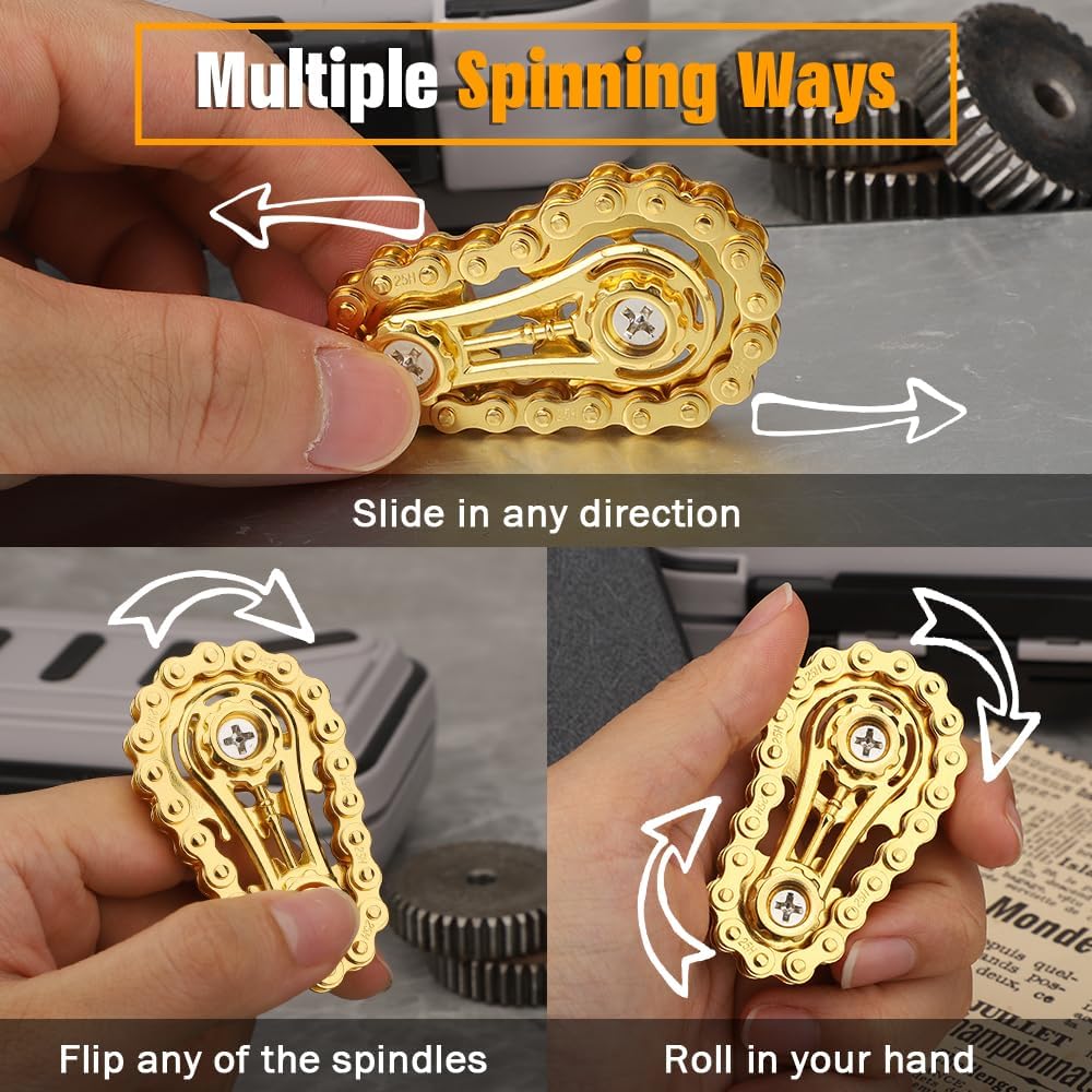 Fidget Chain Gear Toy, Metal Hand Roller Fidget Spinner for Kids Adults, Metal Assemble Sprockets Bike Chain Gears, EDC Novelty Stress Relief Desk Office Birthday Gift for Goodie Bag Fillers