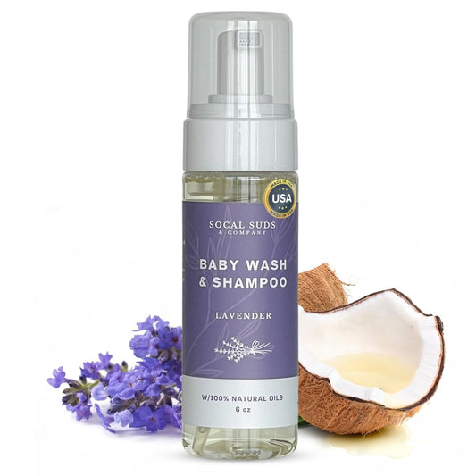 SoCal Suds & Company 2-in-1 Organic Foaming Shampoo & Body Wash - Gentle Botanical Baby Wash for Sensitive Skin Bath - Nourishing Soothing Castile Soap - Lavender, 6 oz (Pack of 1)