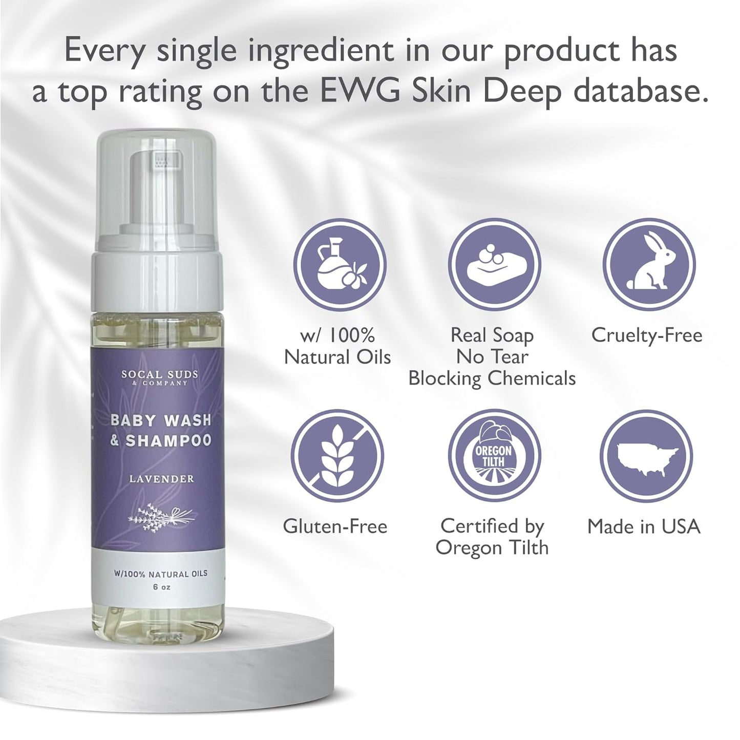 SoCal Suds & Company - Organic Foaming Baby Wash & Shampoo - Gentle Cleansing Newborn Body & Hair Soap for Sensitive Skin - Clean Natural Soothing Ingredients - Lavender, 6oz, 2-Pack