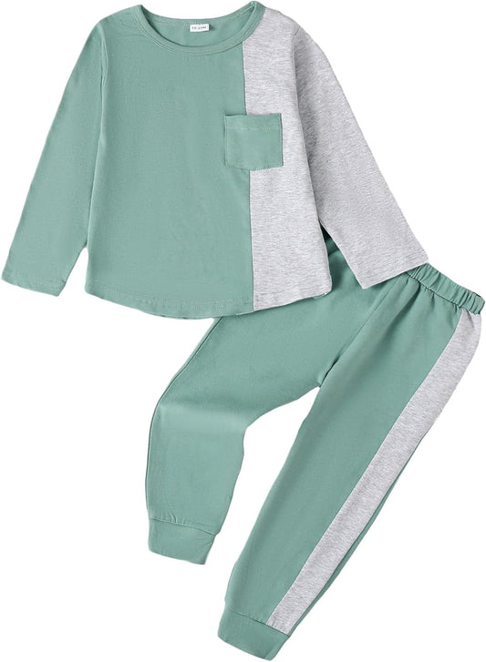 Toddler Baby Boy Outfits Fall Winter Clothes Color Block Long Sleeve Sweatshirt Tops + Jogger Pants Set 2PCS