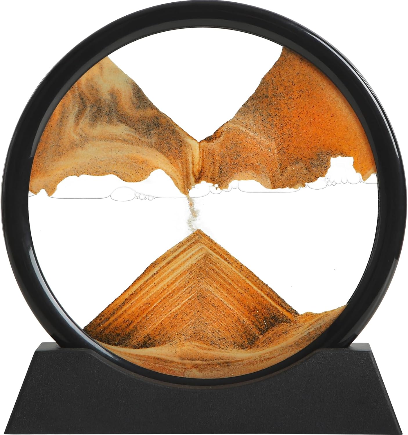 KPNUWN Moving Sand Art Liquid Motion, 3D Deep Sea Sandscape Color Quicksand Decor, Round Glass Moving Sand Art Picture Relaxing Desktop Home Office Work Decor (7 inch- Orange)