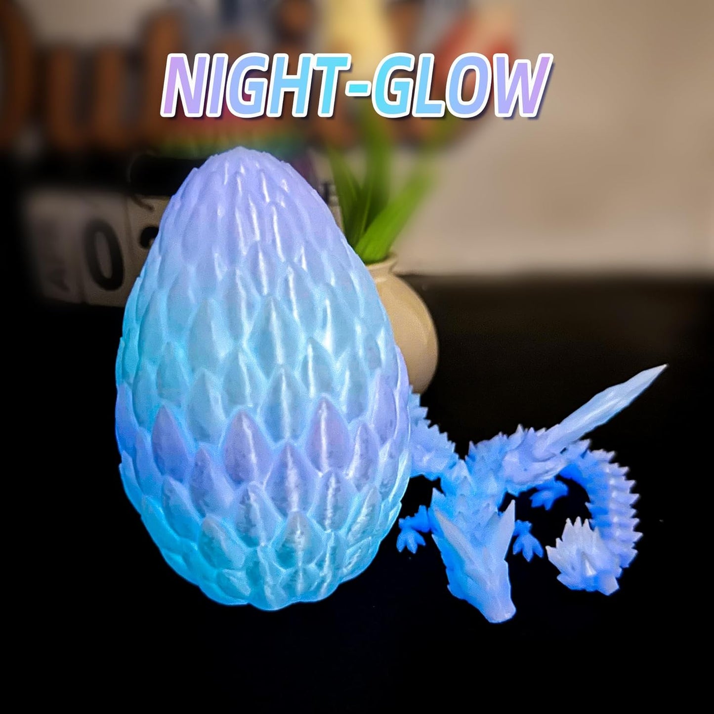 Upgraded 3D Printed Flying Dragon in Egg - Surprise Egg with Flexible Winged Dragon Inside, Mystery Beautiful Fidget Toy, Birthday Gift, Desk Figure Decor (Glow in The Dark)