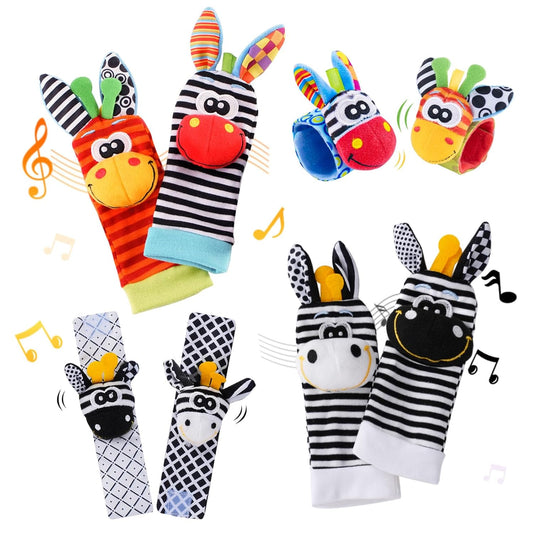 Baby Toys 0-6 Months,High Contrast Baby Toys for Newborn, 8 Pcs, Animal Wrist & Foot Rattles Socks Set, Sensory Rattle Toys for 0-12 Months, Babies Boy Girl Gifts