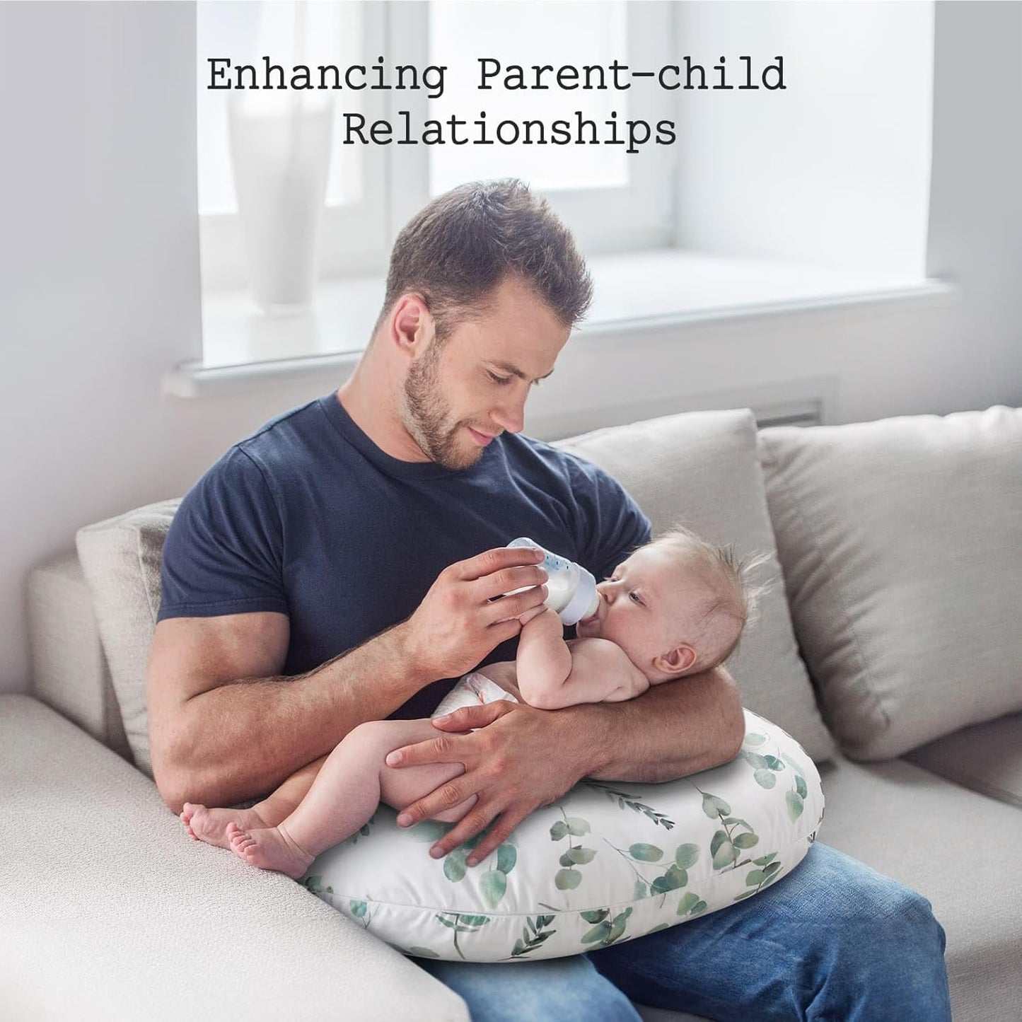 Little Grape Land Nursing Pillow for Infants, Breastfeeding Pillows, Baby Support Pillow for Nursing, Bottle Feeding, Tummy Time with Machine Washable Cover & Breathable Filling (Green Leaves)