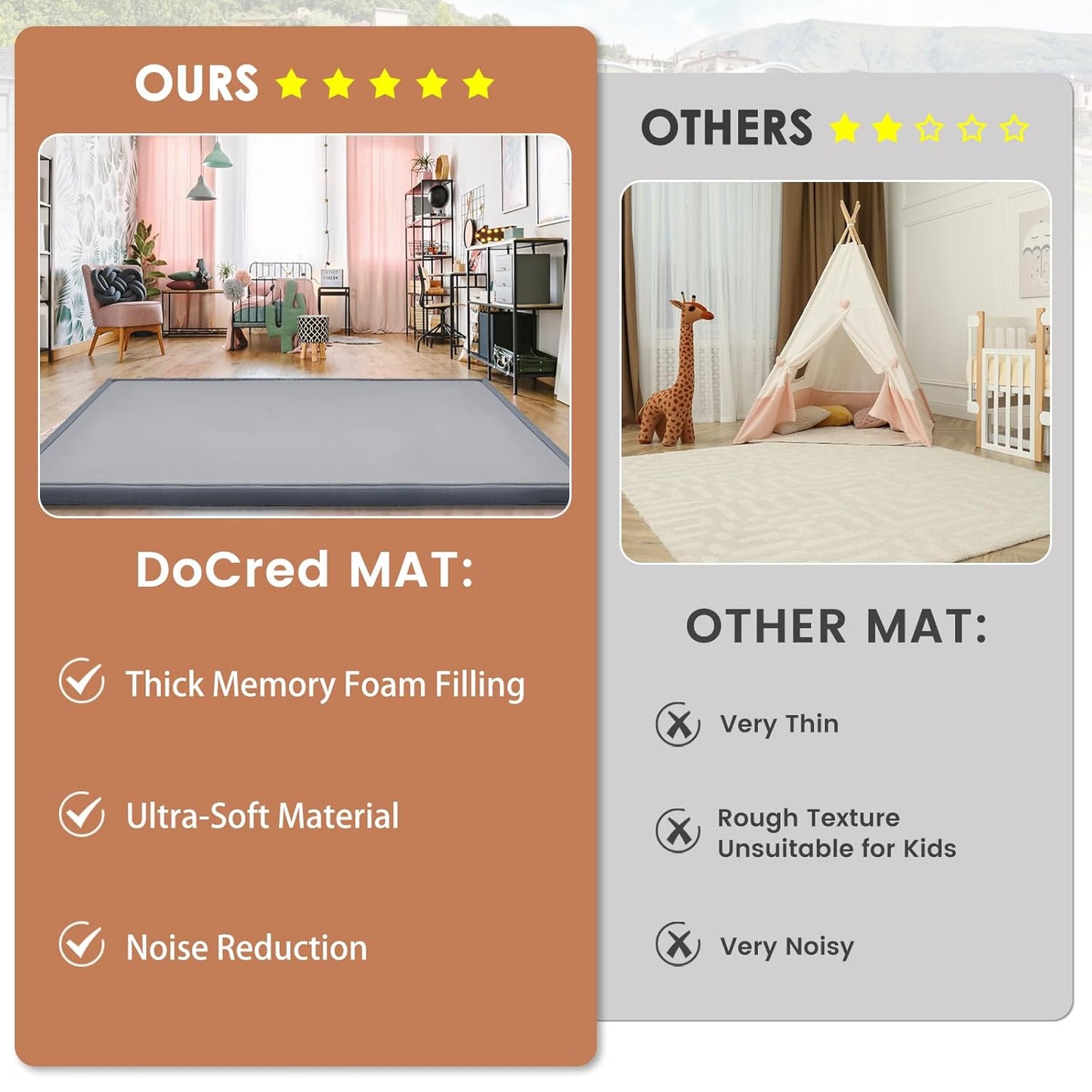 Baby Play Mat for Floor - 1.4" Thick Memory Foam Rug, 70"x59" Playpen Tummy Time Mat, Soft Velvet Nursery Rug, Large Padded Crawling Mats, Cushioned Pads for Playroom Toddlers, Infants, Yoga, Tatami