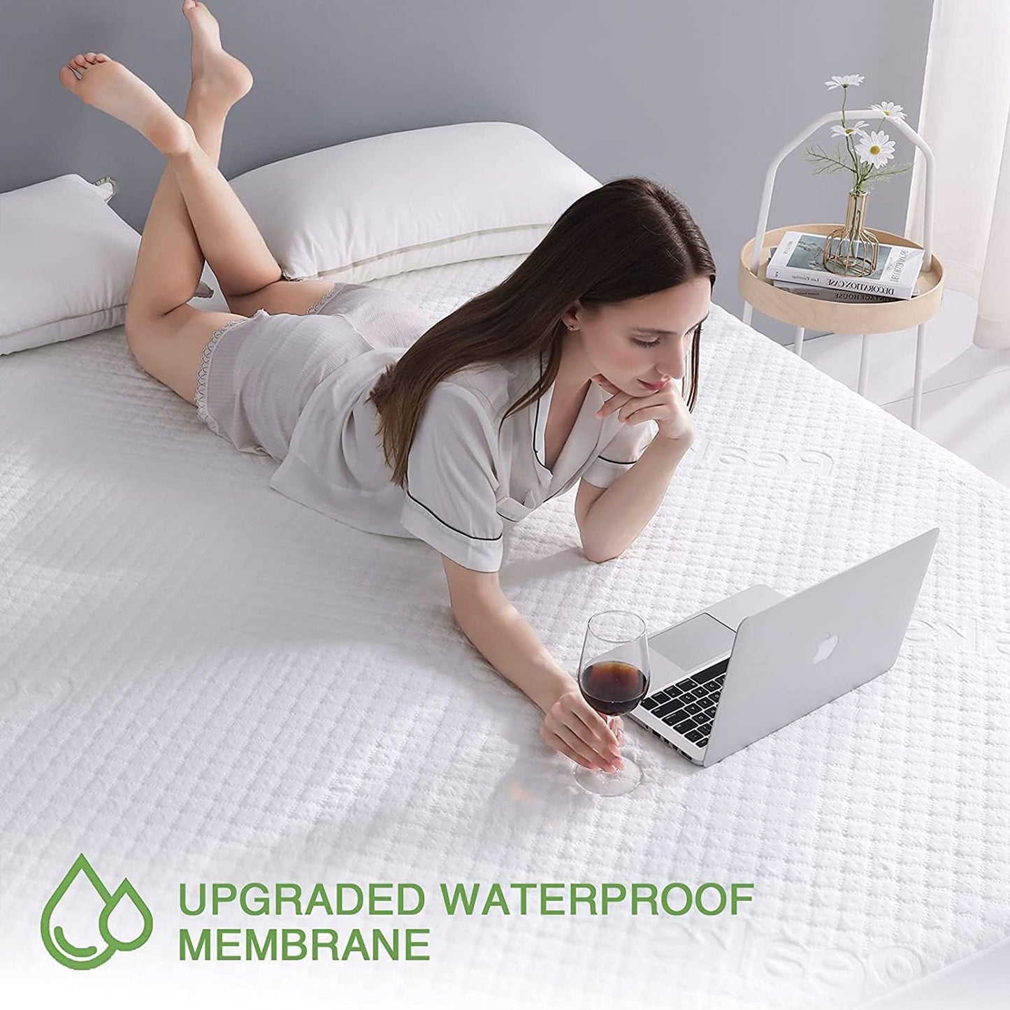 California King Size Waterproof Mattress Protector Fitted Mattress Pad Cover with Deep Pocket Up to 18''