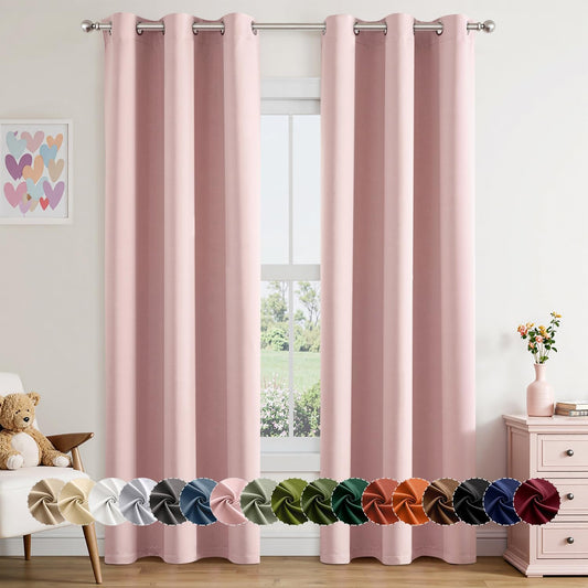 MIULEE Baby Pink Blackout Curtains for Girls Bedroom Living Room 86 Inches Long 2 Panels, Nursery Thermal Insulated Room Darkening Drapes Solid Grommet Top Noise Reducing Window Curtains 40x86 Inch