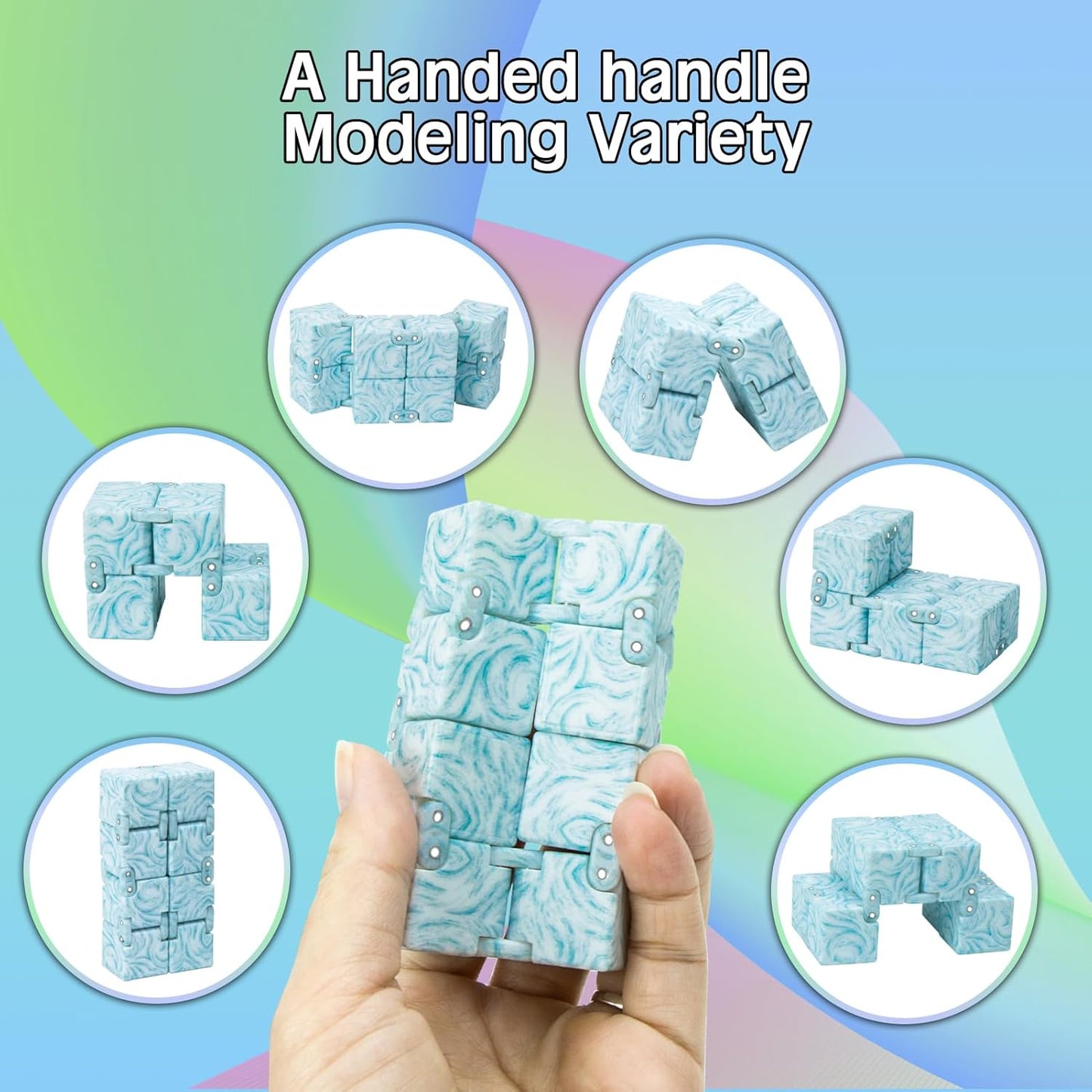 Infinitycube Fidget Toy, Unique Tie-Dye Infinitycube for Kids and Adults, Fidget Toy Relaxing Hand-Held Fidget Toy for Stress Relieve and Anxiety Relief (Light Blue)