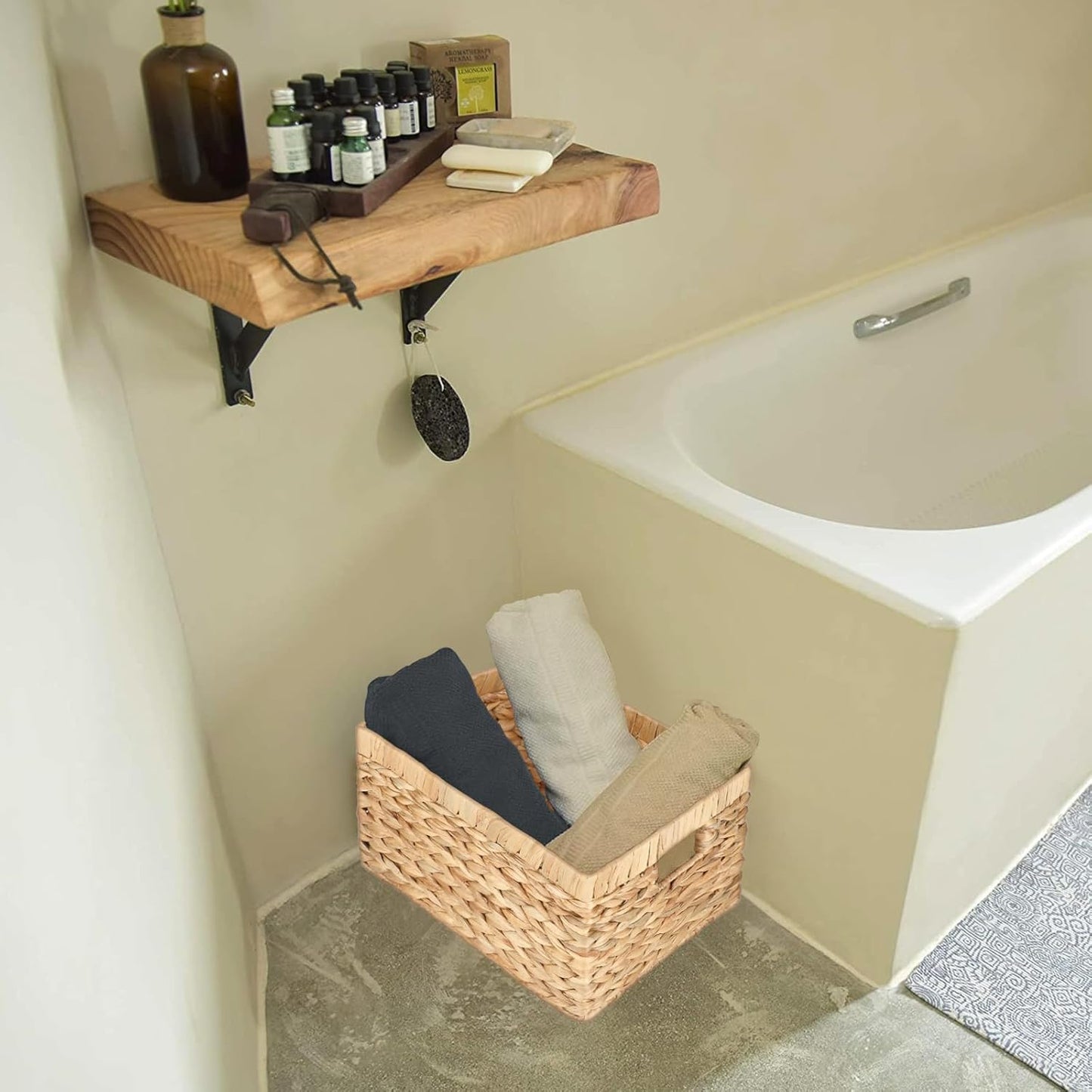 Water Hyacinth Wicker Baskets for Organizing, Rectangular Wicker Baskets with Built-in Handles 3-Pack