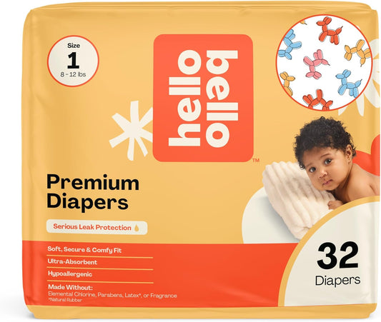 Hello Bello Premium Diapers Size 1 (8-12 lbs), Balloon Buddies Designs, 32ct Jumbo Pack