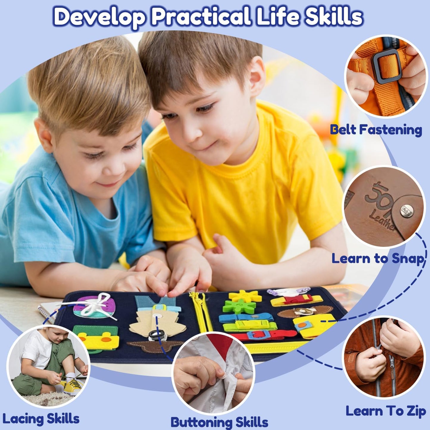 Qizfun Busy Board Book Montessori Toys for 1 2 3 4 Year Old, Boy Birthday Gifts, Educational Sensory Learning Toys for Toddlers 1-3, Car Airplane Travel Activities for Kids Ages 2-4 Year Old