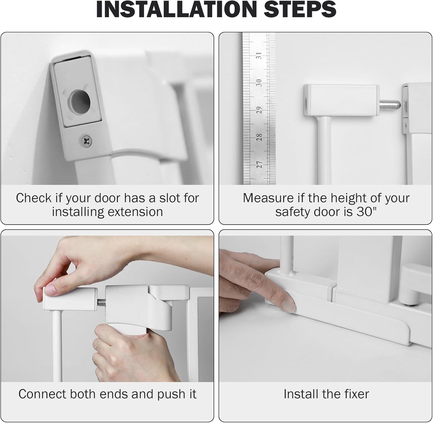 Baby Gate Extentions White - 30" Tall Extra Wide Dog Gate Extender, 2.75" Width Pet Door Accessories for Doorway & Stairs, Pressure Mounted Indoor Satefy Gates No Drilling