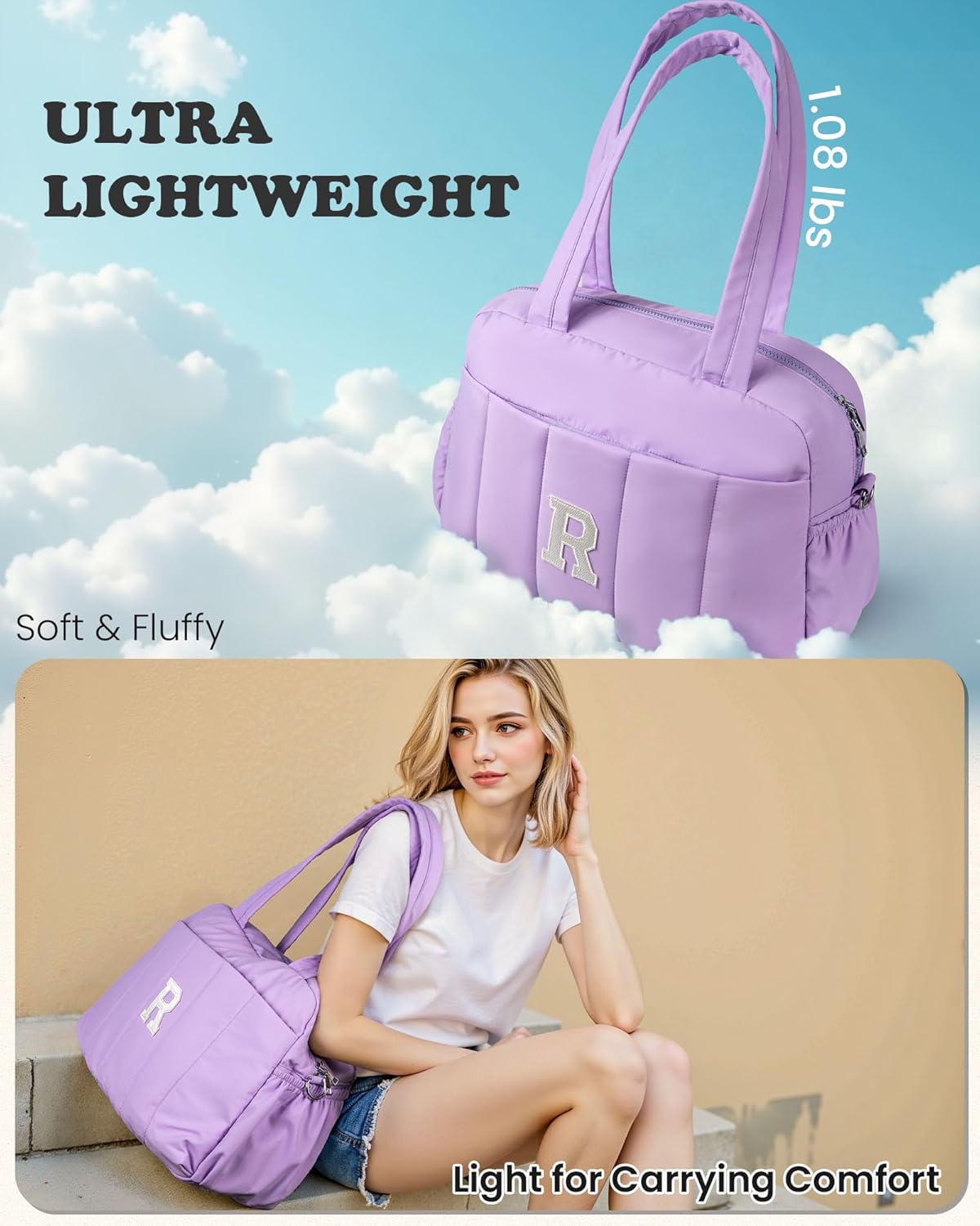 Initial Duffle Bag, Carry On Bags for Women，Birthday Gift for Mom-Overnight Bag with Wet Pocket，Lightweight Travel Bags Personalized Gym Tote with Makeup Pouch