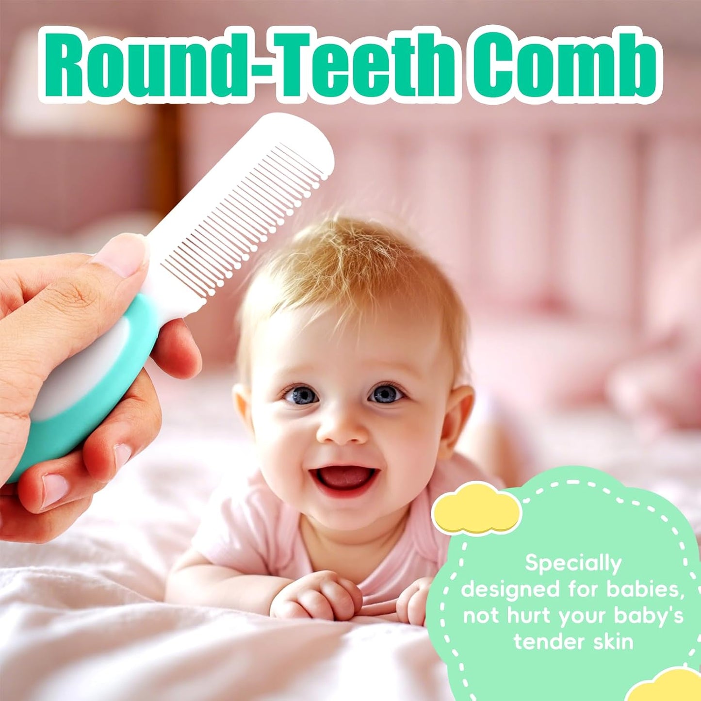 Baby Hair Brush and Comb Set, 4Pcs Baby Soft Bristles Hairbrush Cradle Cap Brush Hair Comb for Newborns Toddlers Boys Girls (Green)