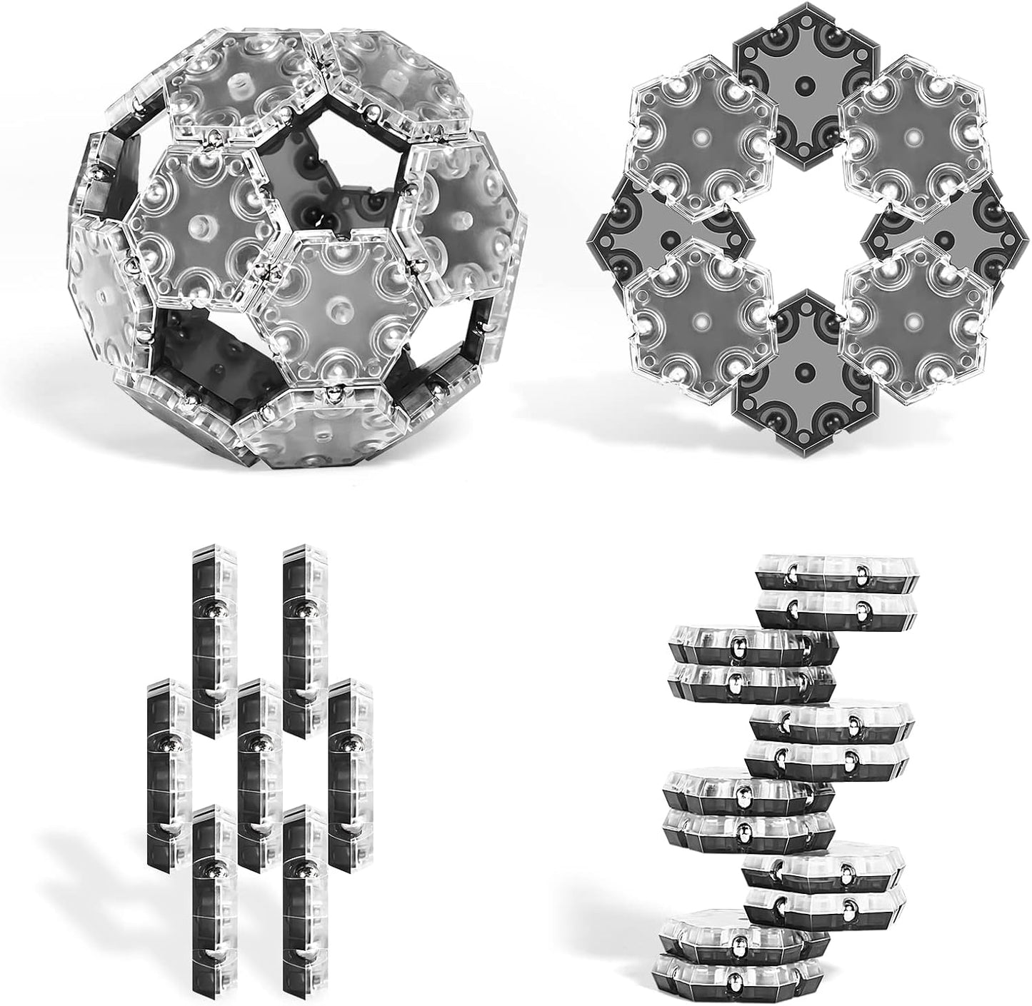 TEMI Fidget Sphere Toys of 12-Piece Set Pentagons Fun Executive Desk Toy Puzzles for Adults 14+ Years Old Boys and Girls (grey hexagon)