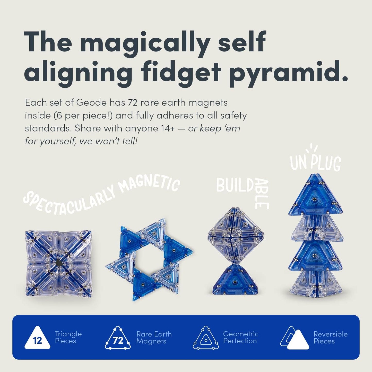 Speks Geode Pyramid 12-Piece Building Set - Cobalt - Fun Desk Toy for Adults