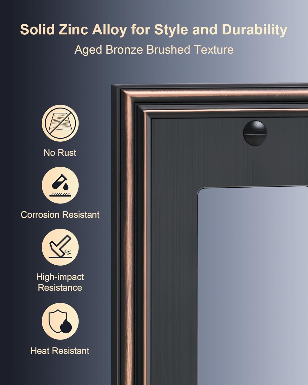 6-Pack Decorator Outlet Cover Plate, Aged Bronze Decorative Switch Plates and Outlet Covers, Durable Zinc Alloy Wall Plates for Electrical Outlets, Receptacle, GFCI Outlet, Dimmer Switch