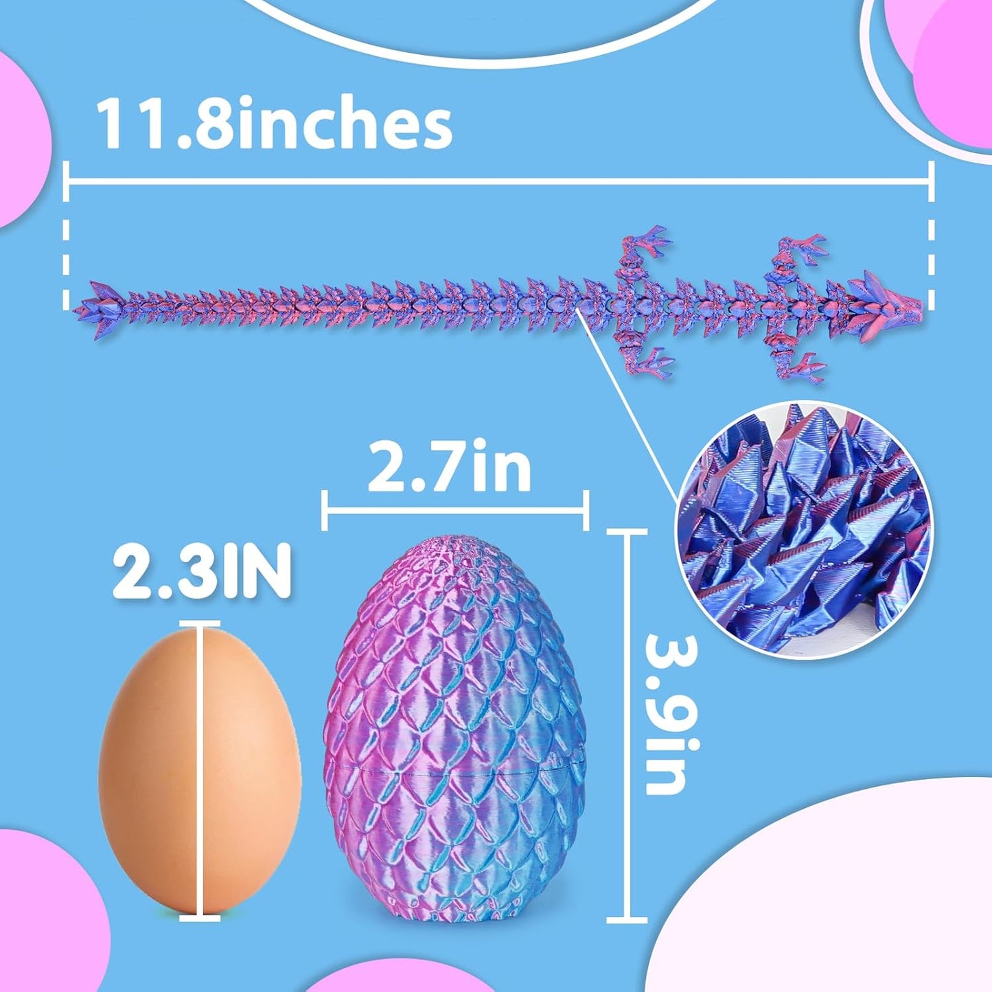 Small Dragon Eggs with Dragon Inside, 3D Printed Surprise Funny Gifts for Kids, Articulated Dragon Fidget Toys for Adults, Executive Desk Toys Office Room Décor (Gradient Light Purple-Red)
