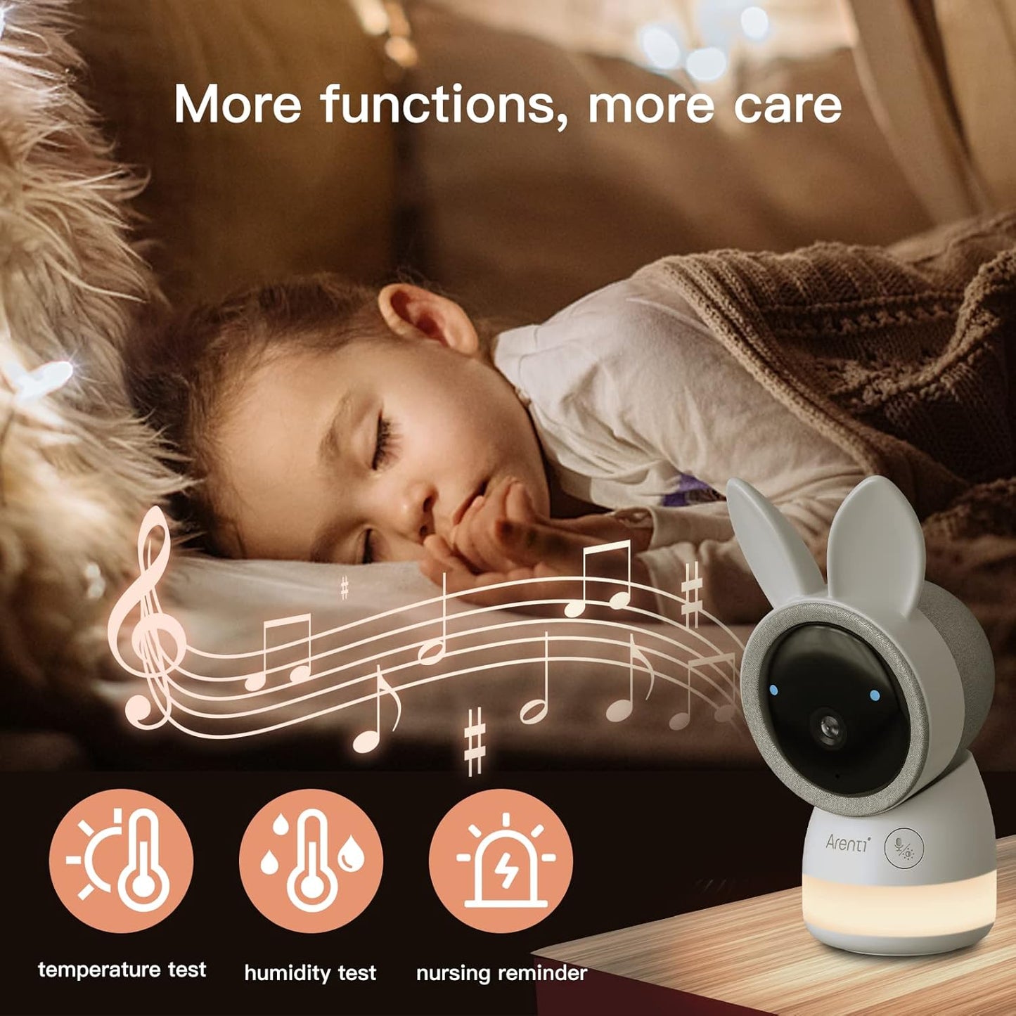ARENTI Baby Monitor, 2K Smart Baby Camera with 5-Inch Upgraded Wireless Display, Super Night Vision, Lullabies, Cry & Motion Detection, Temp & Humidity Sensor, Two Way Audio