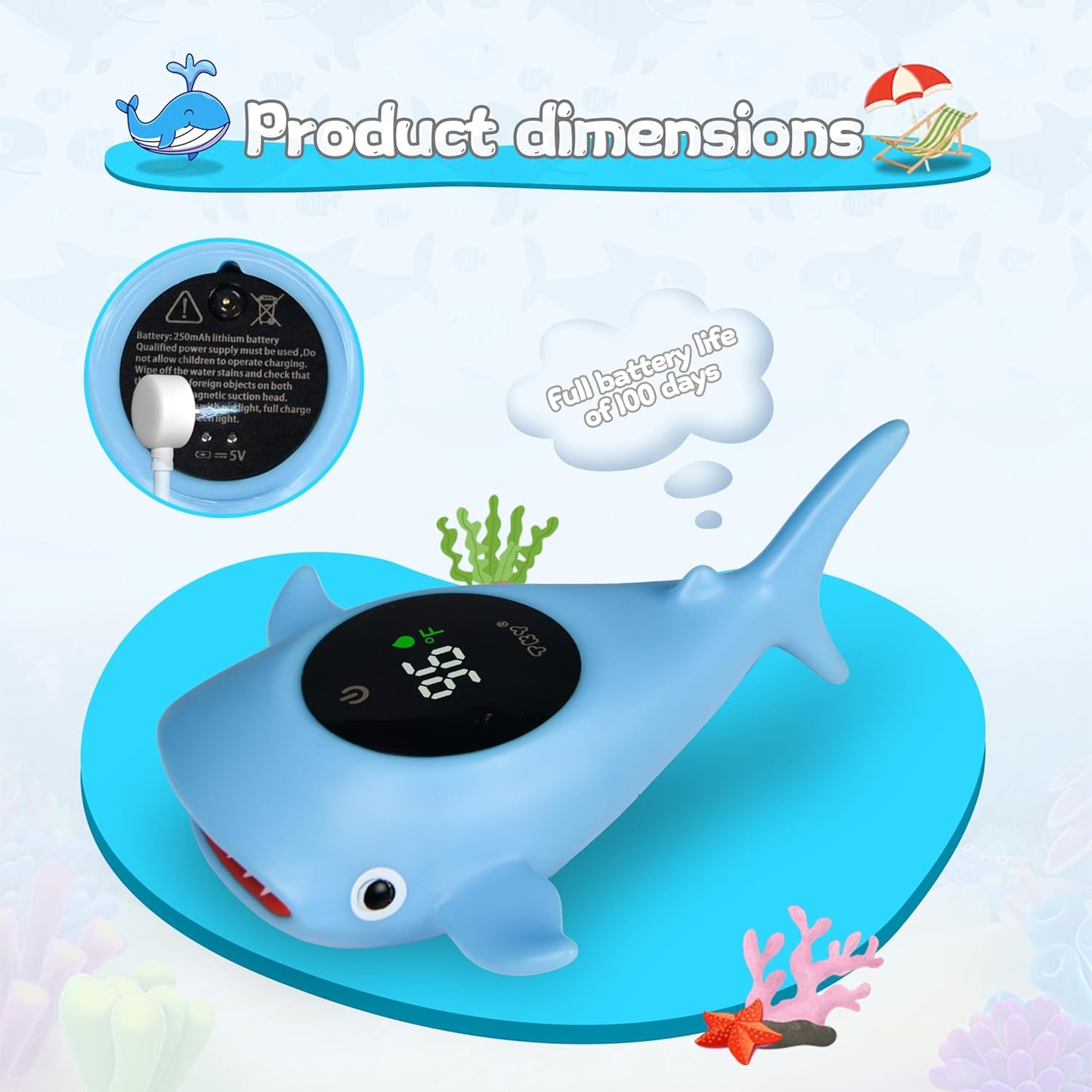 TKY Baby Bath Thermometer with Floating Toys - Digital Water & Room Temperature Monitor, Rechargeable Thermometer with Alerts for Newborn Bath Essentials, Infant Safety