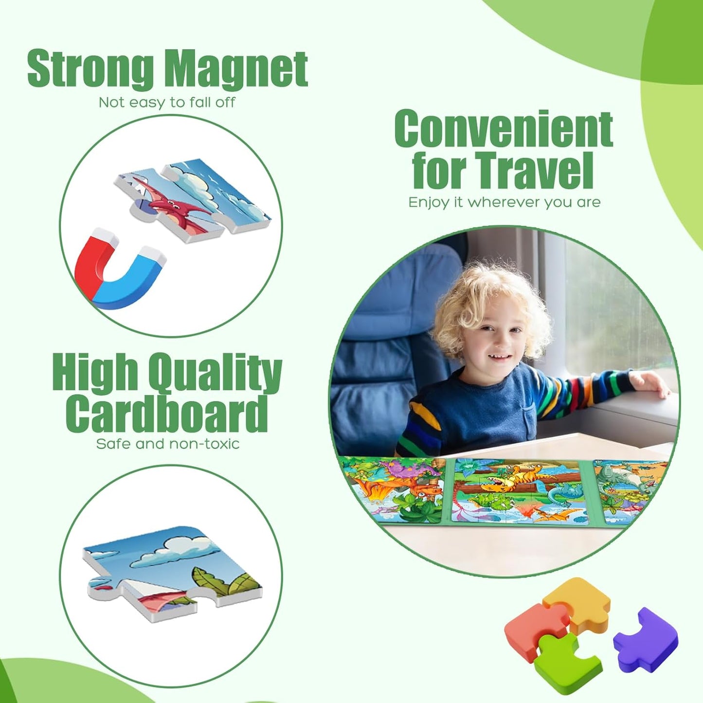 Magnetic Puzzles for Toddlers 3-5 , 75-Pieces Travel Toys , Dinosaur Puzzles Ages 4-6, Educational Learning Magnets, Road Car Trip & Airplane Activities Toys for 3 4 5 6 7 Girls Boys Gift