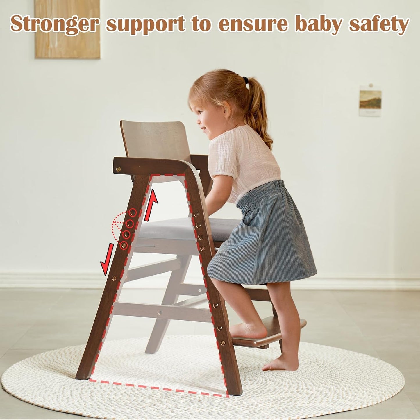 Solid Wood high Chairs for Toddlers,High Chair Grows with Kid for Dining, Study Chair for Children, Walnut Color