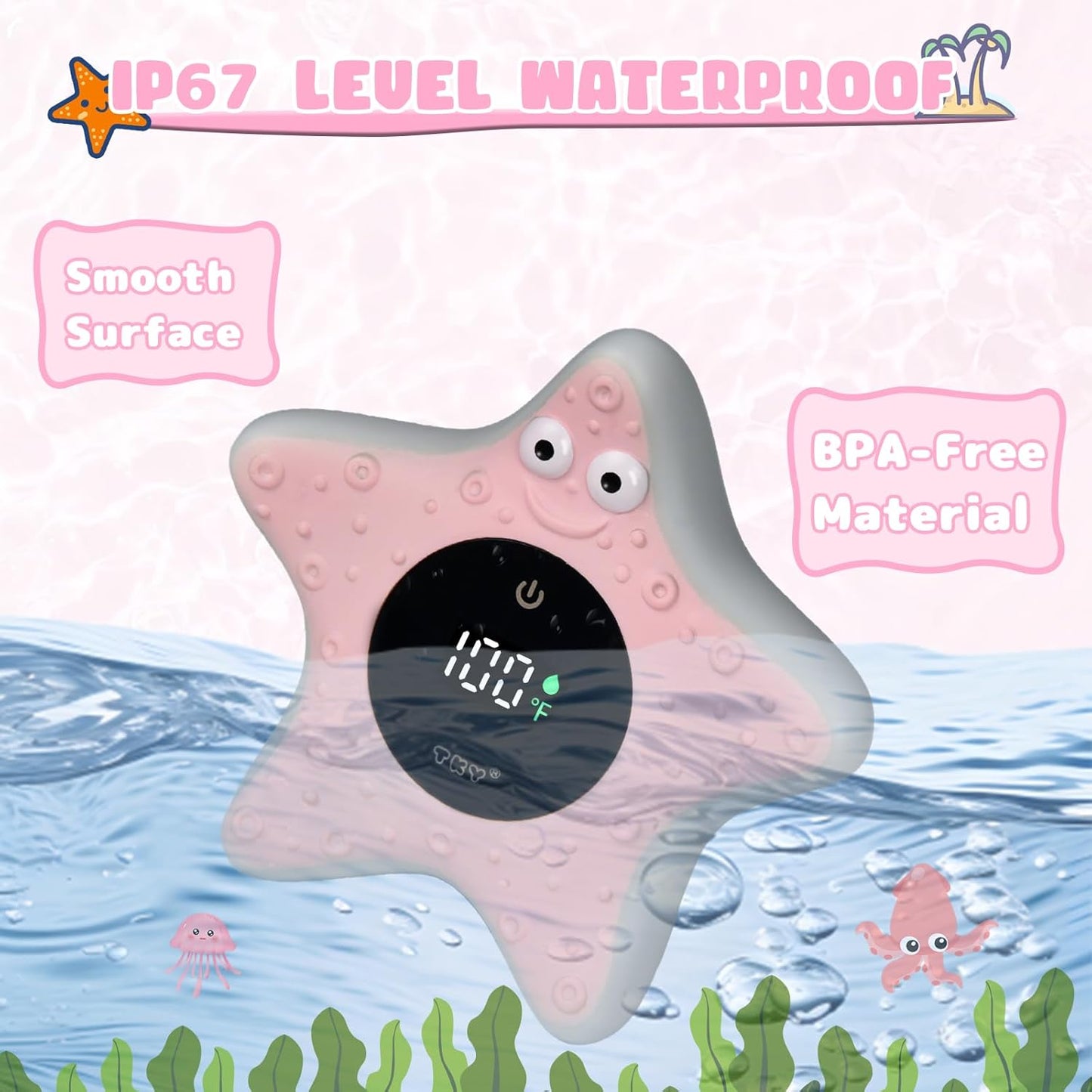 TKY Baby Bath Thermometer with Floating Toys - Digital Water & Room Temperature Monitor, Rechargeable Thermometer with Alerts for Newborn Bath Essentials, Infant Safety