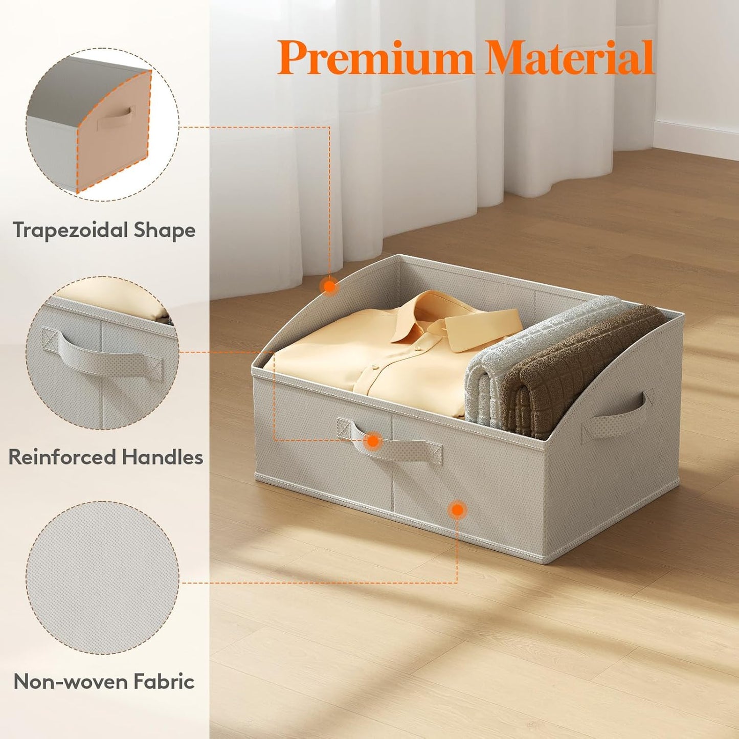 Lifewit Storage Baskets for Shelves, 6 Packs Non-woven Fabric Trapezoid Closet Organizer Bins with Handles, Foldable Clothing Containers Box for Clothes, Toy, Towel, Book, DVD, Hats, Medium-Light Grey