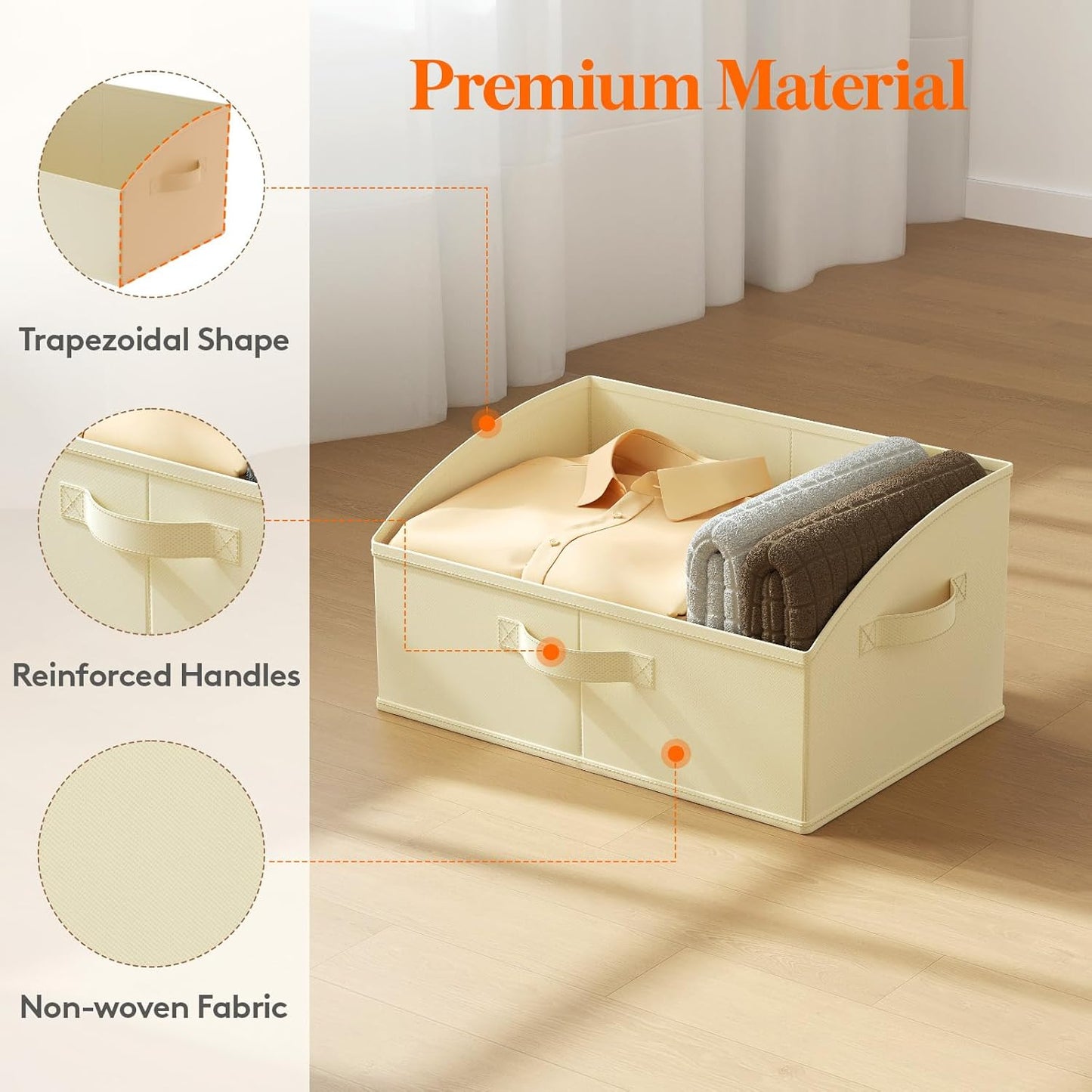 Lifewit Storage Baskets for Shelves, 6 Packs Non-woven Fabric Trapezoid Closet Organizer Bins with Handles, Foldable Clothing Containers Box for Clothes, Toy, Towel, Book, DVD, Hats, Medium-Beige