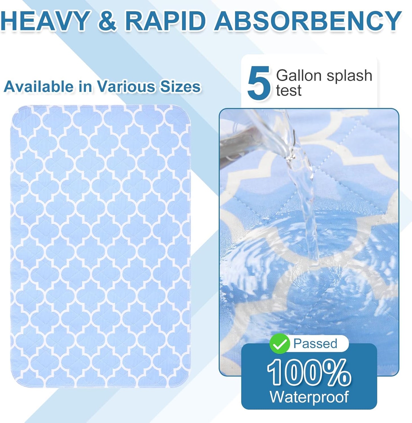 OUTCREATOR® Washable Bed Pads 34" x 56" (Pack of 2), Incontinence Mattress Protector, Anti-Slip Waterproof Underpads for Adults Kids Elderly Pets, Absorbency & Reusable Bedwetting Pads (Blue)
