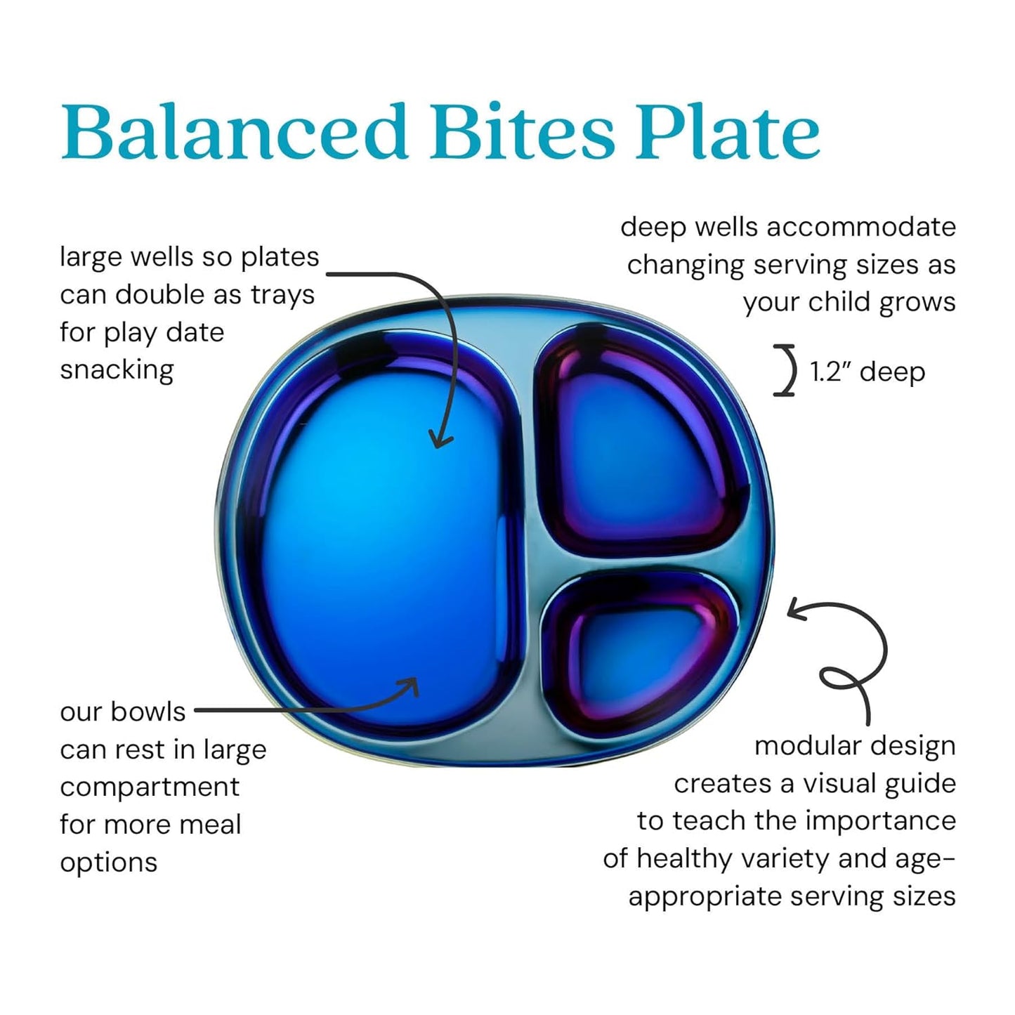 Ahimsa Stainless Steel Kids Plates - Divided Toddler Plates, Pediatrician Designed, Non Toxic Toddler Plate, BPA Free & Dishwasher Safe (Blue Single)