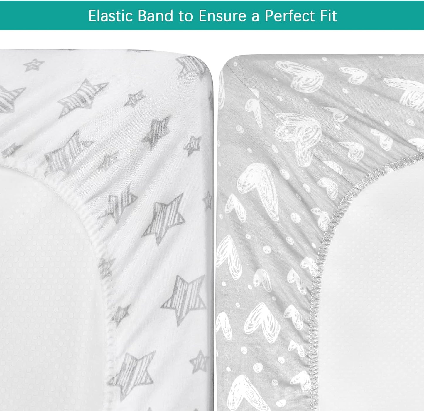 Waterproof Changing Pad Cover 2 Pack, 100% Cotton Change Table Cover Sheets, Ultra Soft, Unisex White Grey Star Print