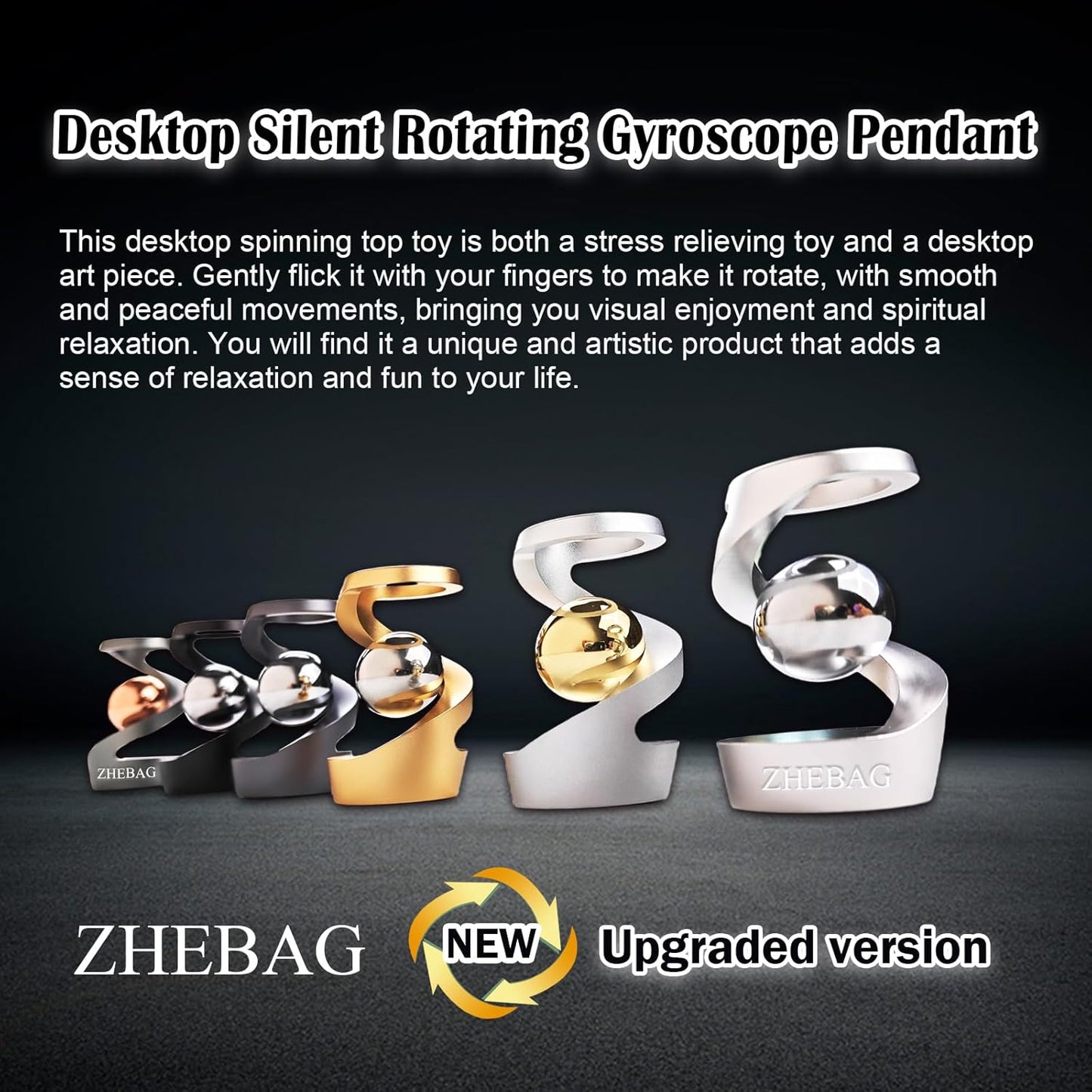 Kinetic Desk Toy, Metal Fidget Toys for Adults, Unique Optical Illusion Stress Reducing Desktop Spinning Toy, Adult Sensory Toys, Decorative Gifts for Offices and Cars(Gray-Rose Gold)