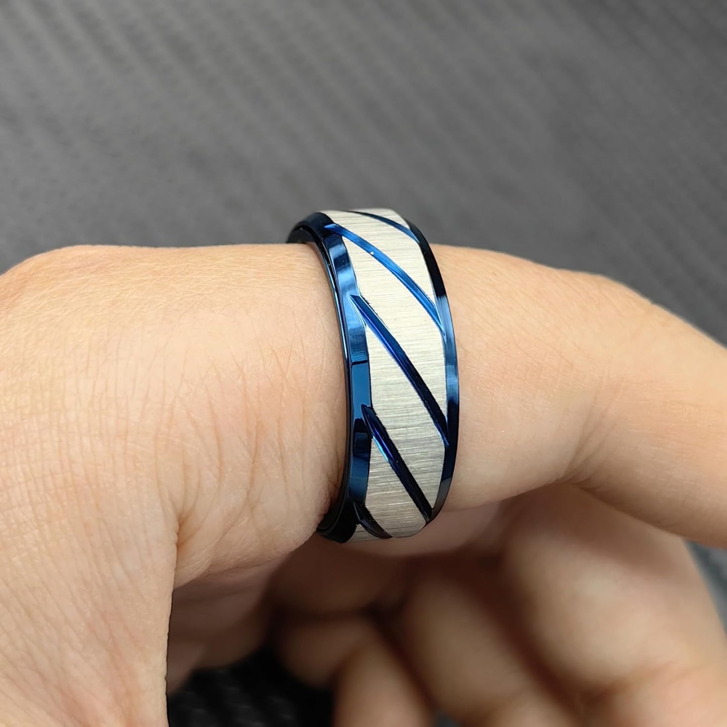 EDC Fidget Slider Fidget Toy Adult Stress Relief Metal Ratchet Ring Jewelry ADHD Recreational Fidget Toy Tactile Coin (Blue, 7)