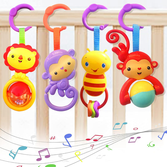Baby Toys, Cartoon Animal Hanging Rattle Toys, Handbells Baby Rattles, Baby Bed Crib Car Seat Travel Stroller Toys for Infant, Best Birthday Gift for Newborn, 4 Pack
