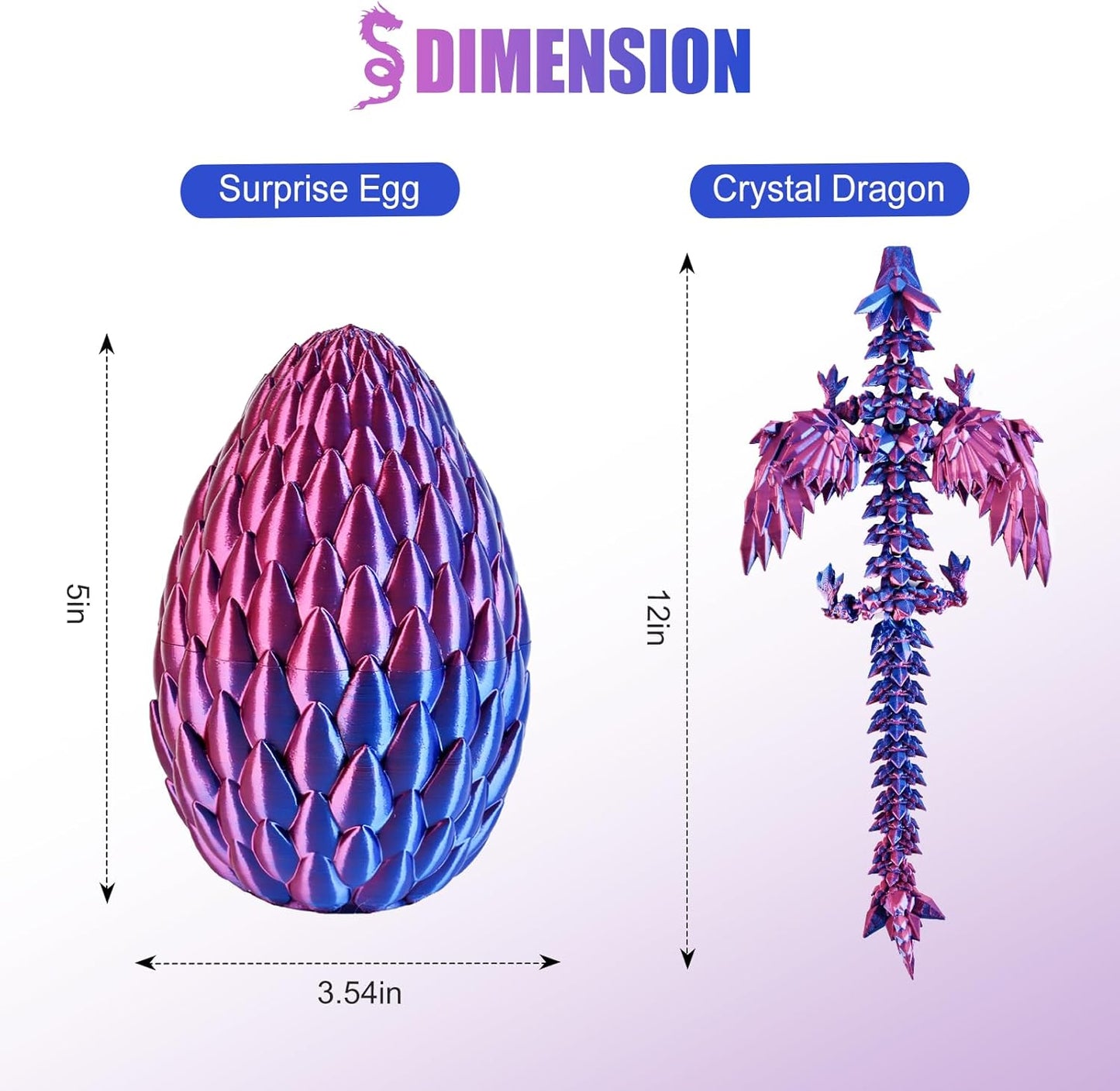 12inch Fly Dragon Egg, Year of The Dragon, 3D Printed Dragon, Executive Desk Toys, Articulated Dragon, Fidget Toys Gifts for Graduates Students Teachers Adults (Purple&Red)