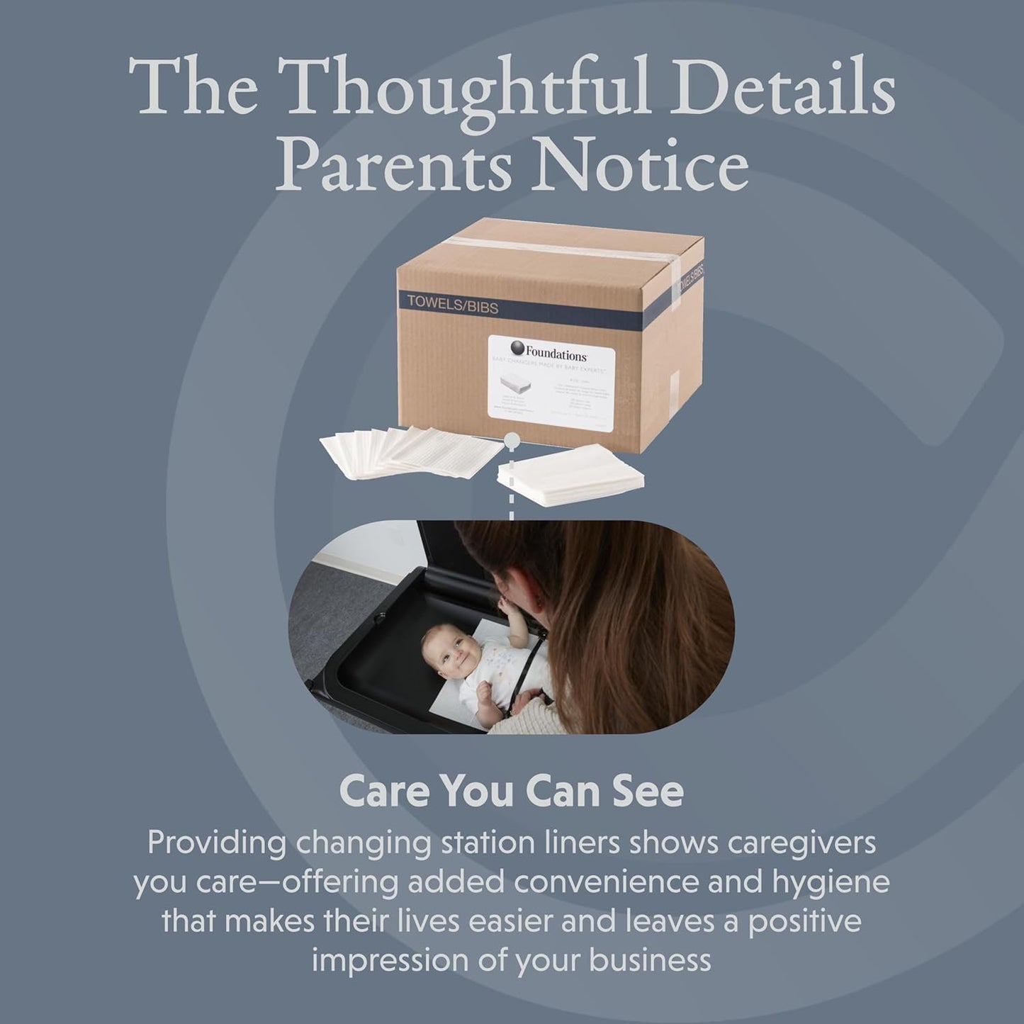 Foundations 2-Ply Disposable Non-Waterproof Baby Changing Station Liner Refills for Commercial Restrooms, Doctor's Offices, Care Centers, 500 Pack, 036-NWL