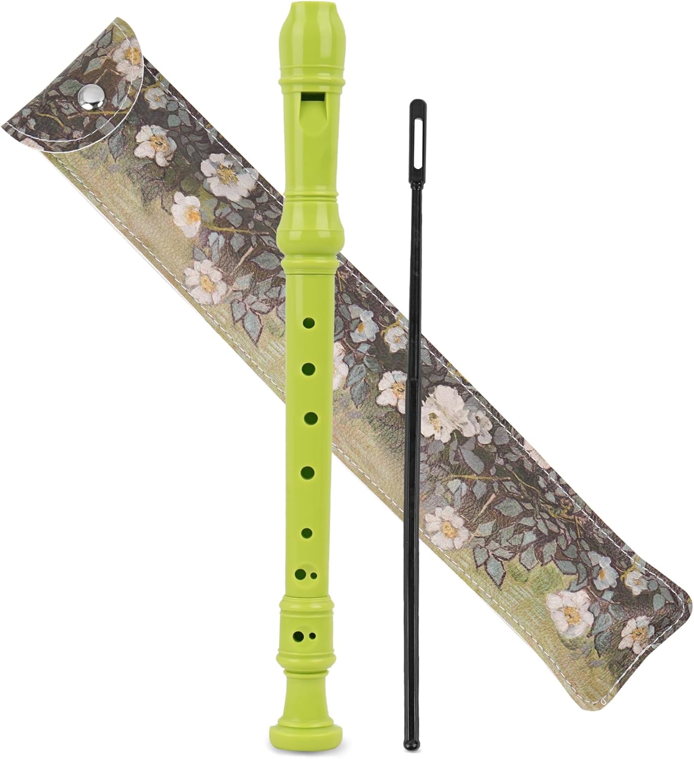 Recorder Instrument for Beginner Adults,8-Hole Soprano Descant Recorder Music Flute with with Cleaning Rod & Leather Case For Home Entertainment(2-Green Rose)