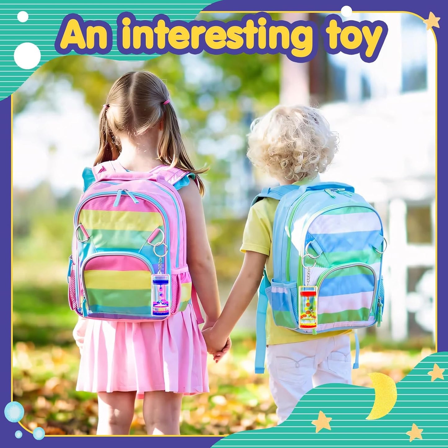 Liquid Motion Timer Key Chain - Sensory Bubbler Toy for Calming Fidget, Stress Relief - Water Bubble Desk Toy for Kids (1Box-4Pcs(Key Chain) Edition)