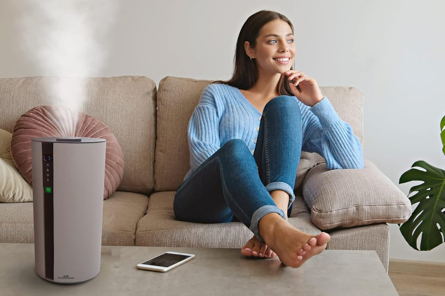 Air Innovations AI-104 Ultrasonic Cool Mist Humidifier for Large Bedroom – Quiet Cool Diffuser with 3.5L Tank, 35-Hour Runtime, Auto Shut-Off, Top-Fill Design – Ideal for Home, Baby, & Plant Rooms