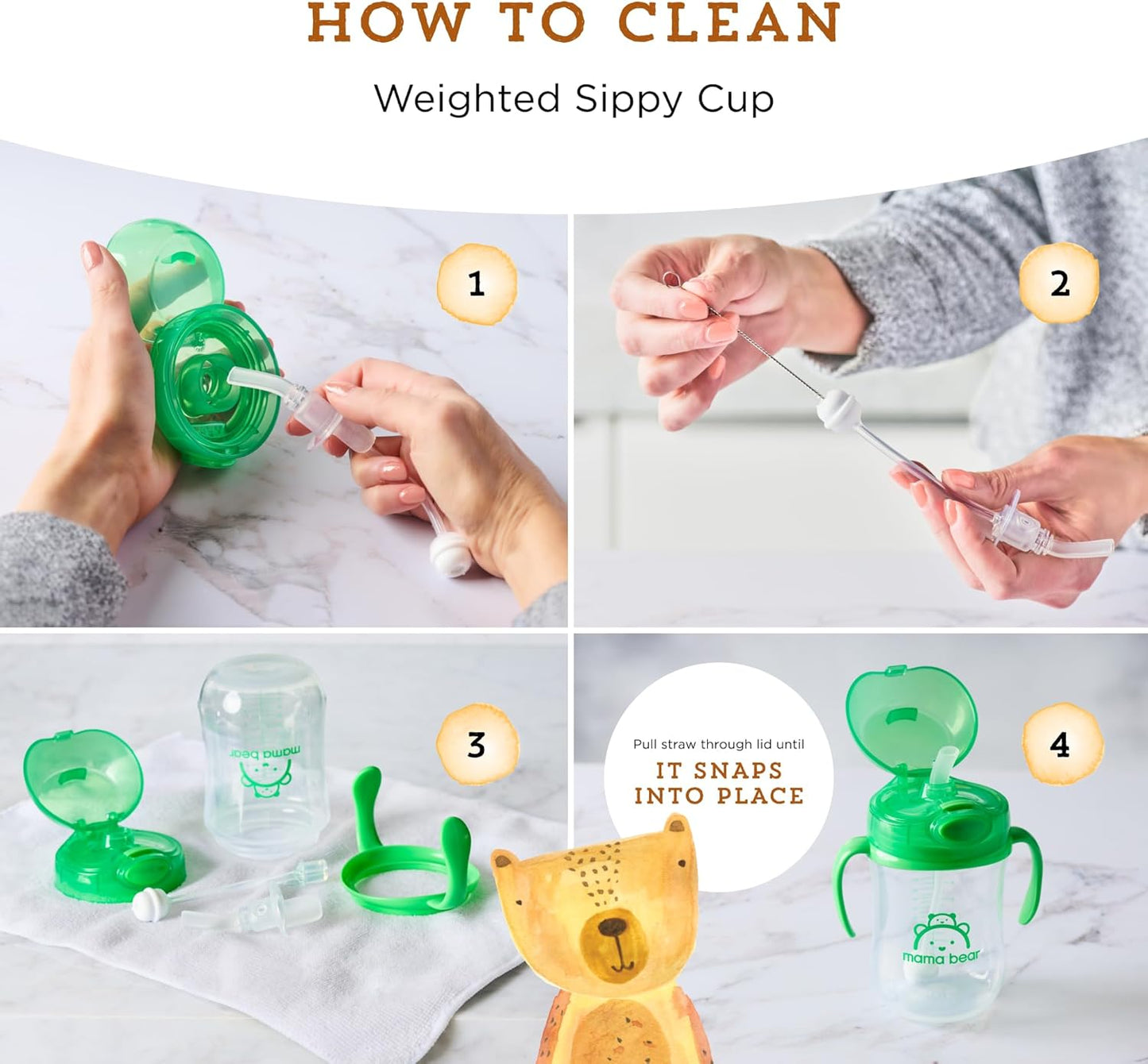 Amazon Brand - Mama Bear Silicone Weighted Straw Sippy Cup, 9 Ounces, Pack of 4, Blue/Green